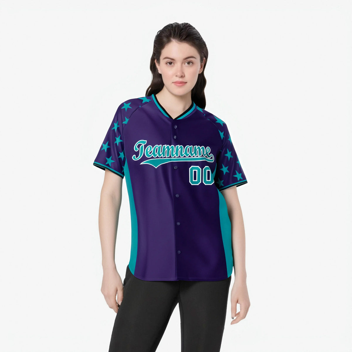 Custom Purple Aqua Gradient Side Personalized Star Pattern Authentic Baseball Jersey