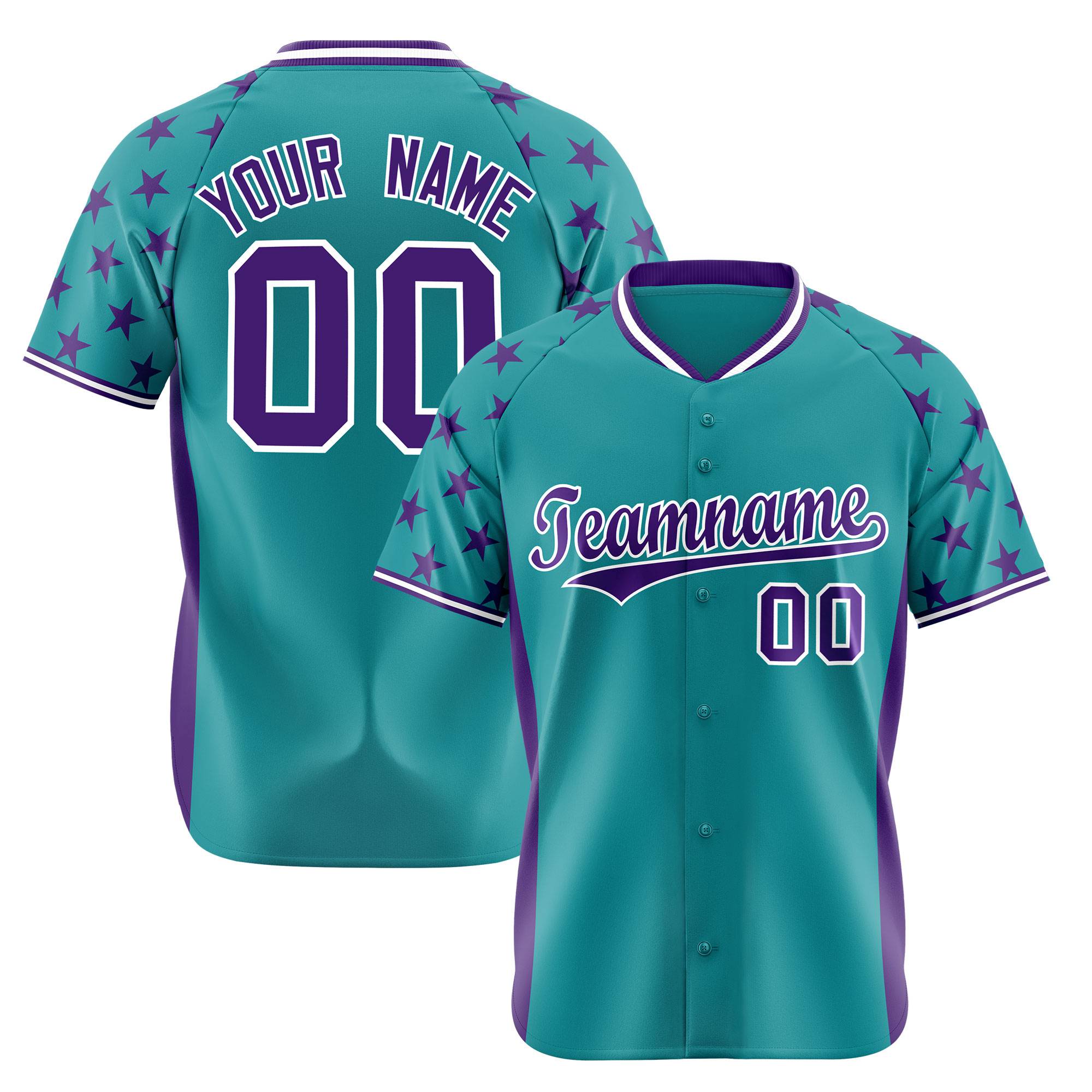 Custom Aqua Purple Gradient Side Personalized Star Pattern Authentic Baseball Jersey