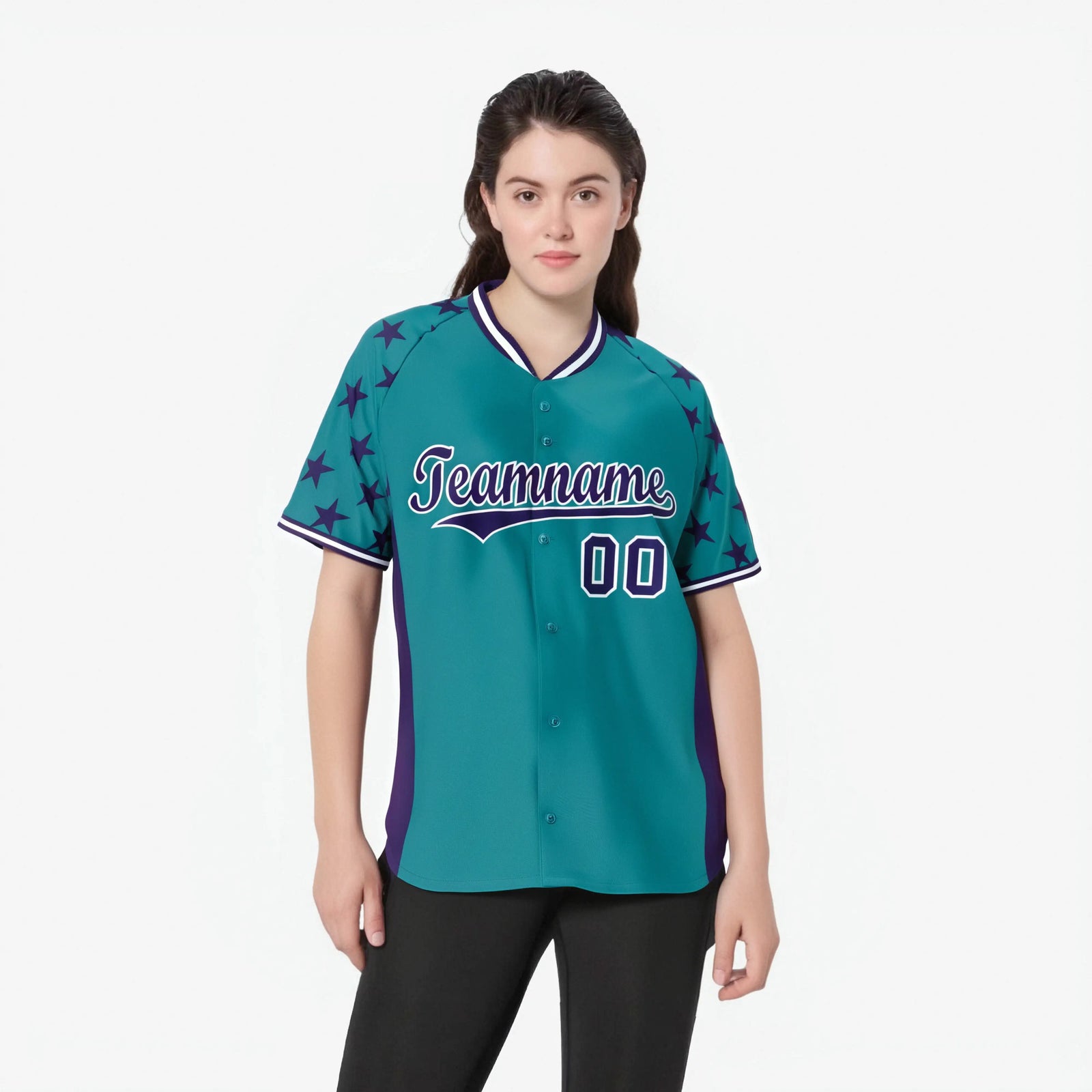 Custom Aqua Purple Gradient Side Personalized Star Pattern Authentic Baseball Jersey