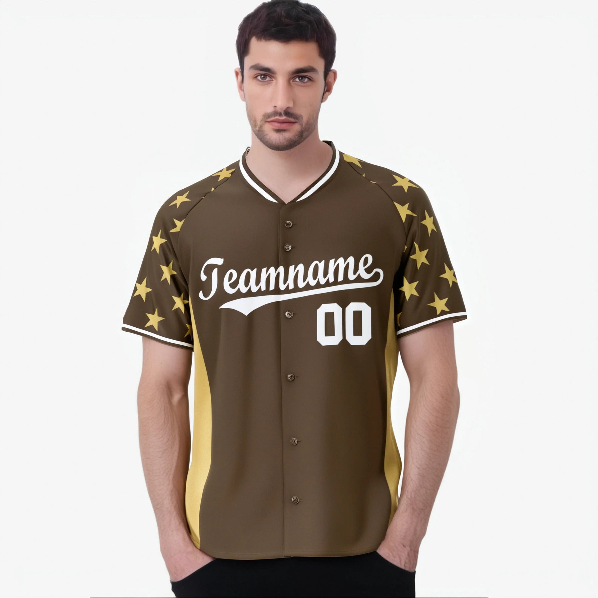 Custom Light Brown Khaki Gradient Side Personalized Star Pattern Authentic Baseball Jersey