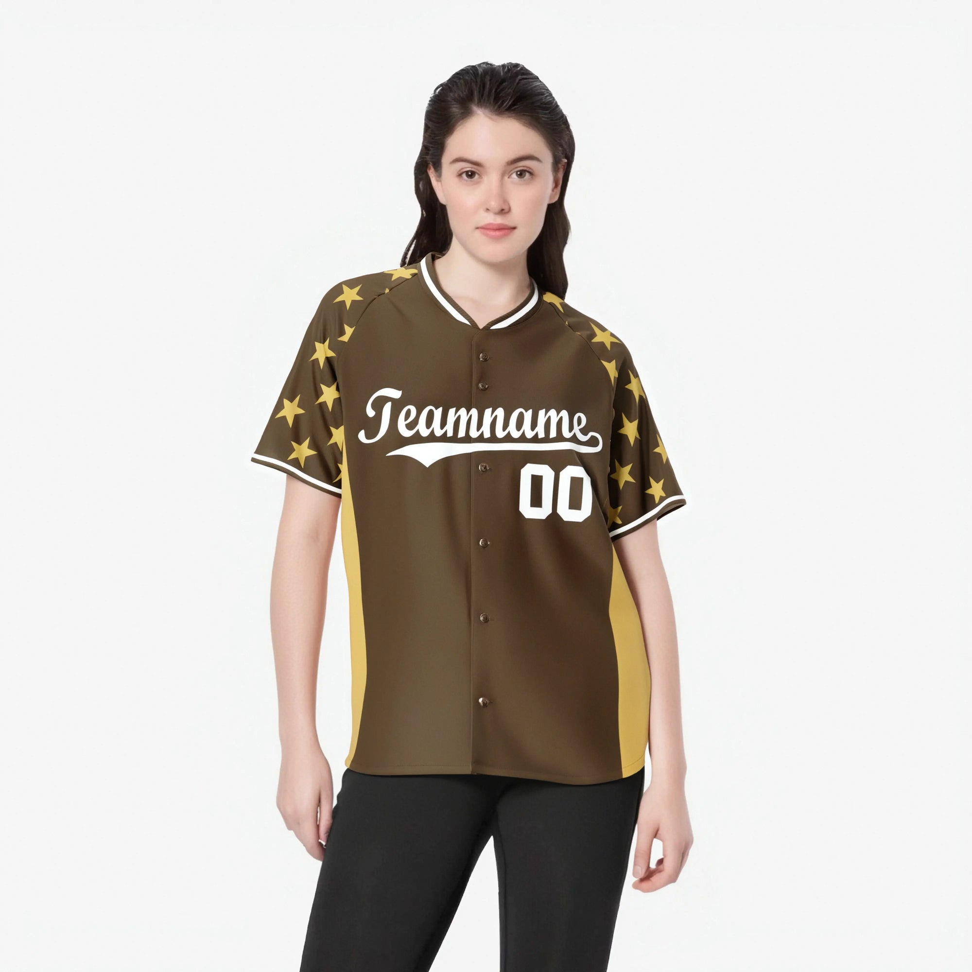 Custom Light Brown Khaki Gradient Side Personalized Star Pattern Authentic Baseball Jersey