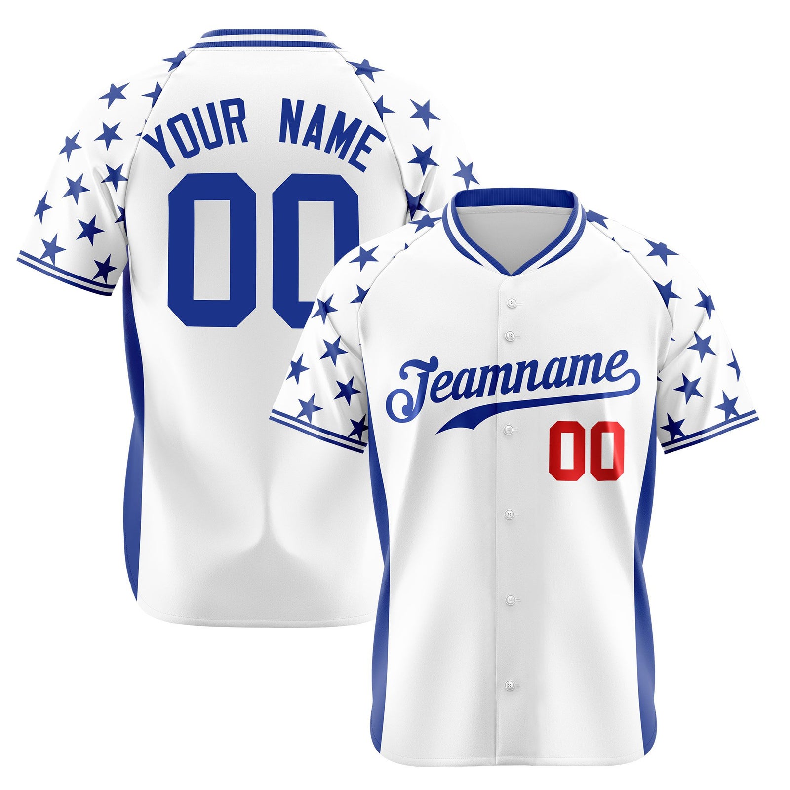 Custom White Royal Blue Gradient Side Personalized Star Pattern Authentic Baseball Jersey