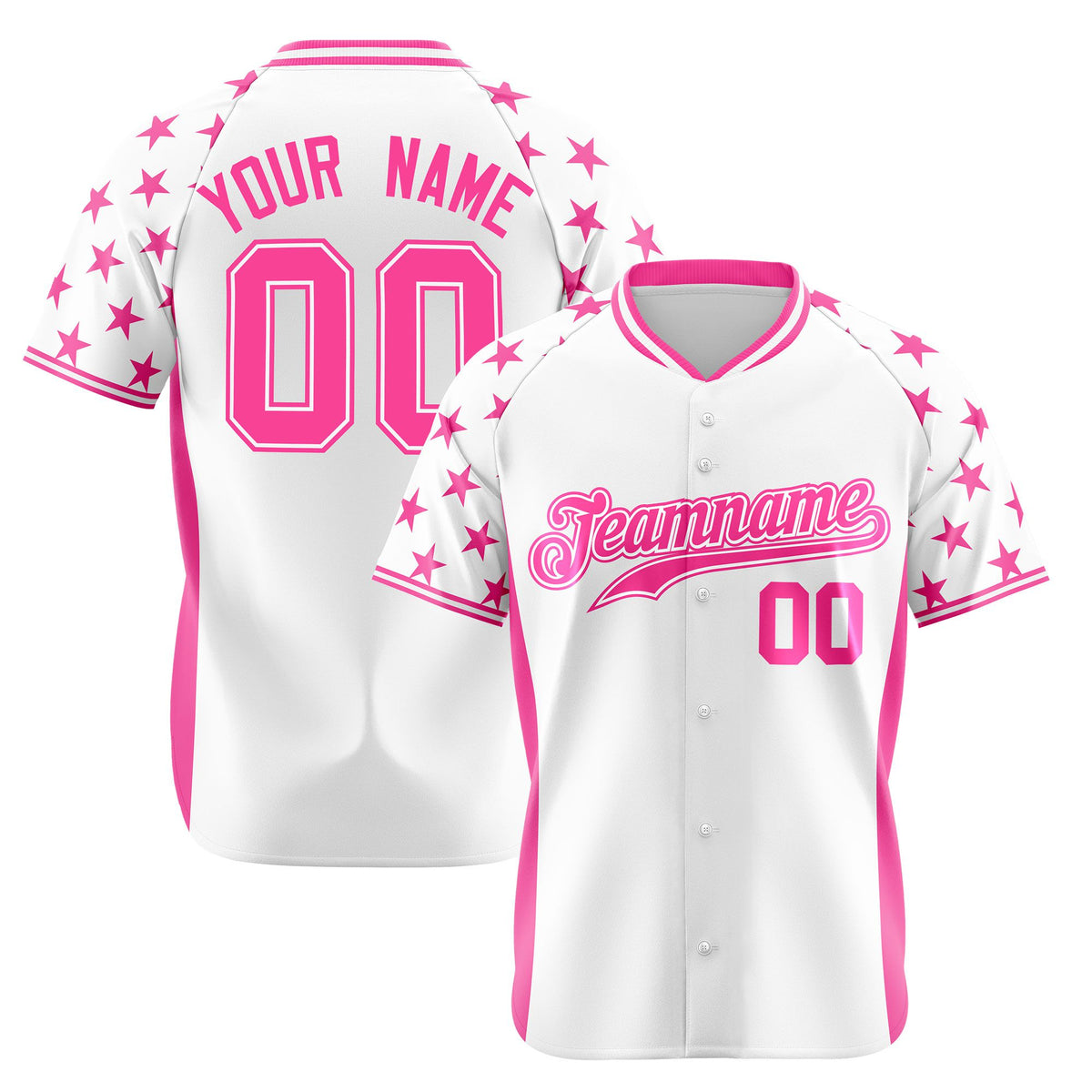 Custom White Pink Gradient Side Personalized Star Pattern Authentic Baseball Jersey