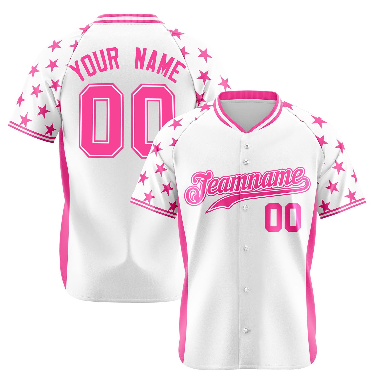 Custom White Pink Gradient Side Personalized Star Pattern Authentic Baseball Jersey