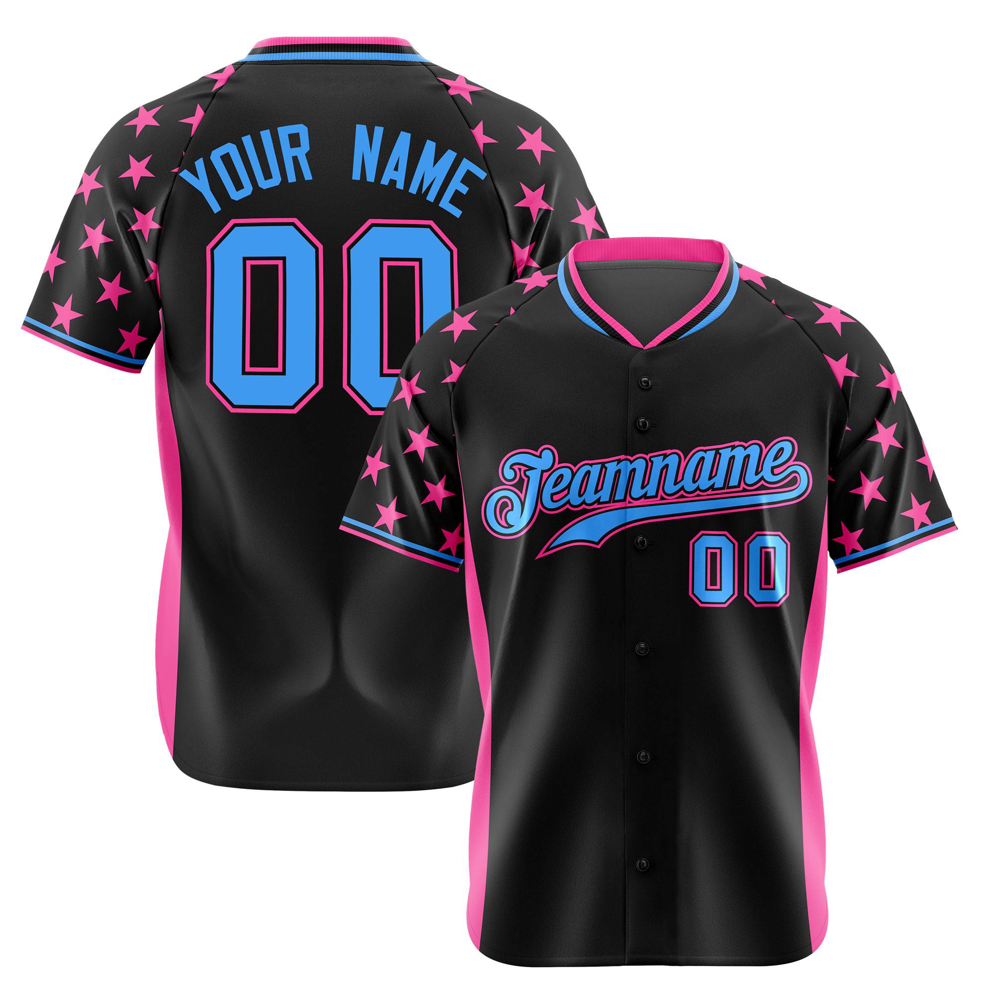 Custom Black Pink Gradient Side Personalized Star Pattern Authentic Baseball Jersey