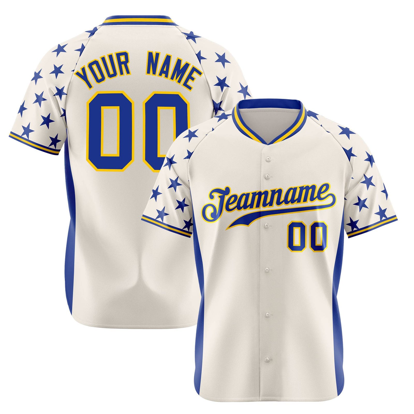 Custom Gream Royal Blue Gradient Side Personalized Star Pattern Authentic Baseball Jersey