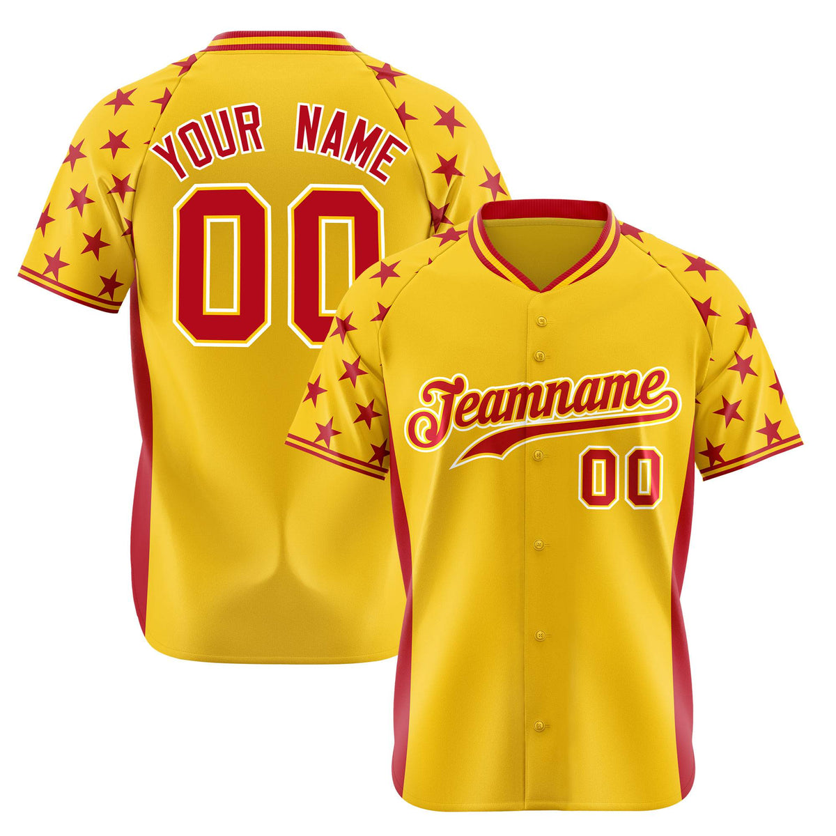 Custom Gold Red Gradient Side Personalized Star Pattern Authentic Baseball Jersey