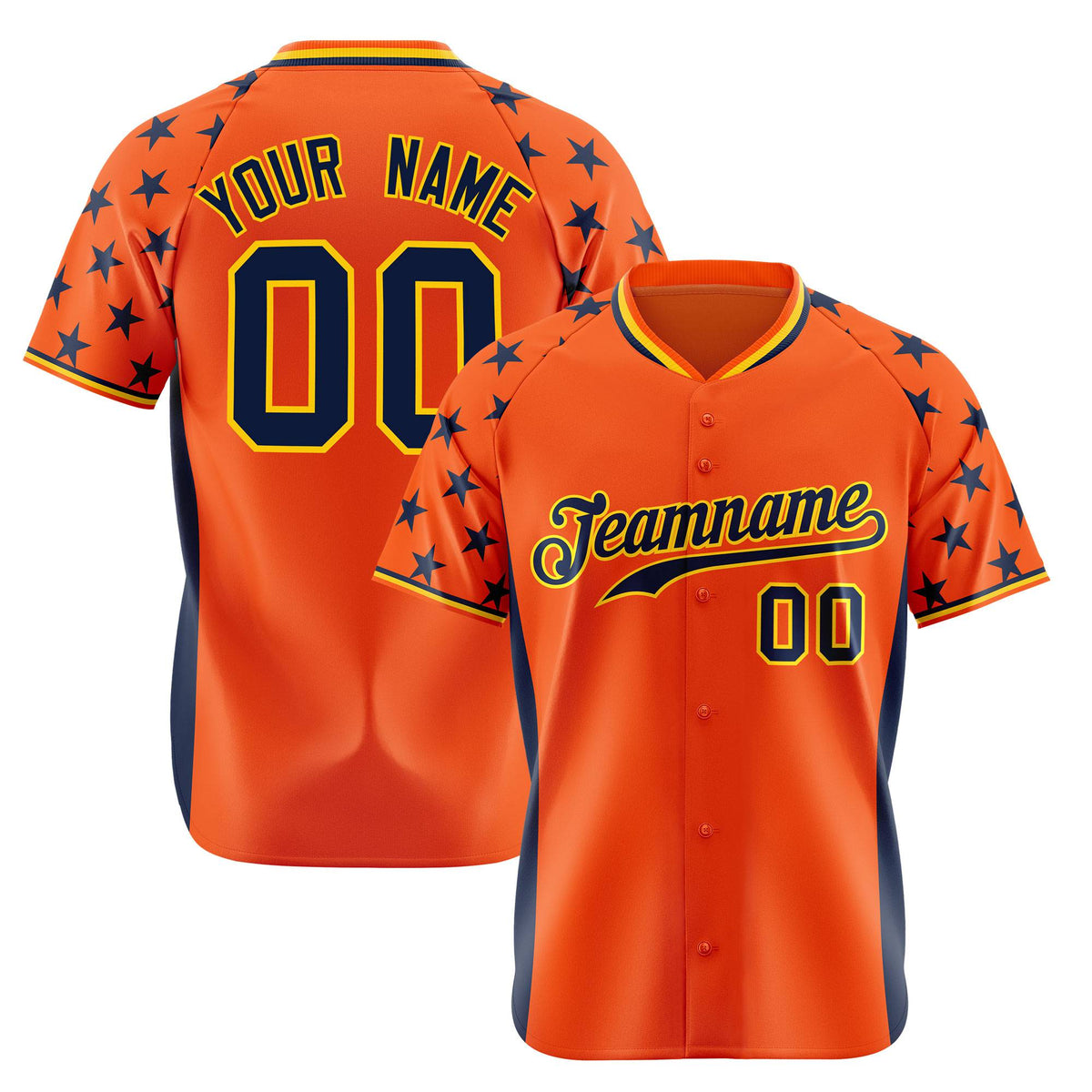 Custom Orange Navy Gradient Side Personalized Star Pattern Authentic Baseball Jersey