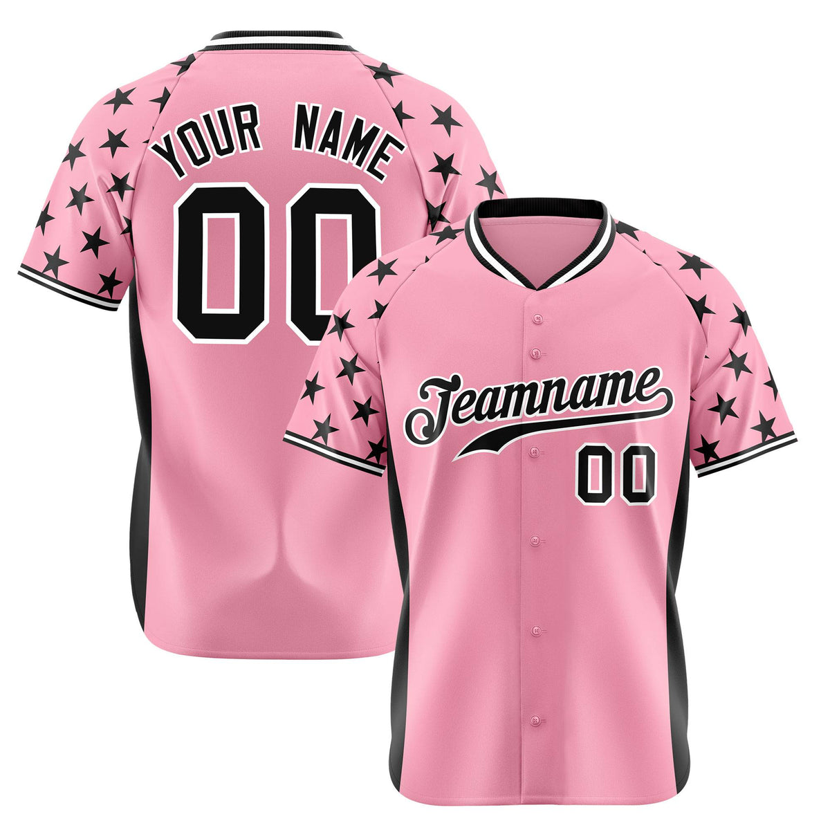 Custom Light Pink Black Gradient Side Personalized Star Pattern Authentic Baseball Jersey