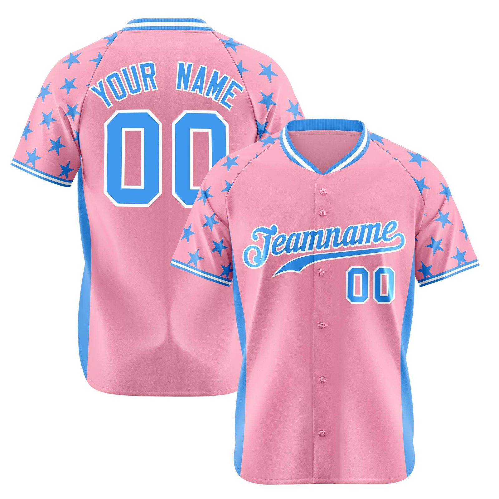 Custom Light Pink Powder Blue Gradient Side Personalized Star Pattern Authentic Baseball Jersey