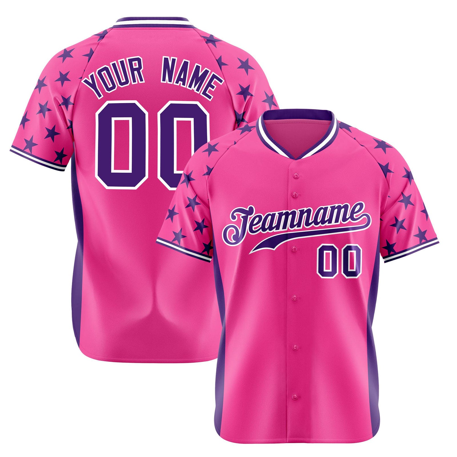 Custom Pink Purple Gradient Side Personalized Star Pattern Authentic Baseball Jersey