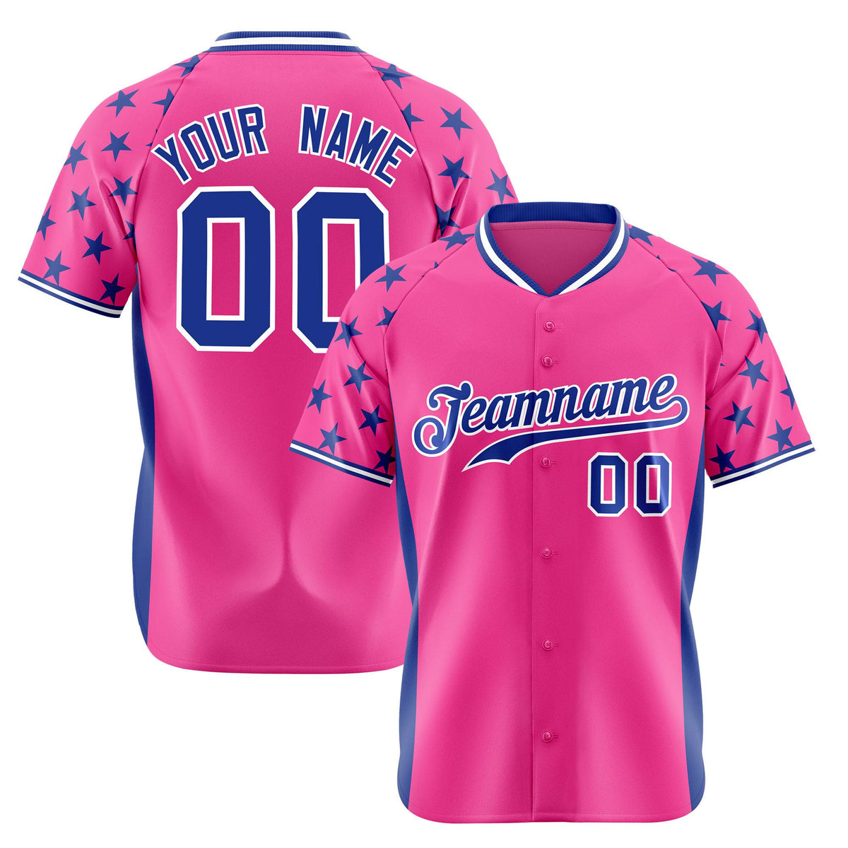 Custom Pink Royal Blue Gradient Side Personalized Star Pattern Authentic Baseball Jersey