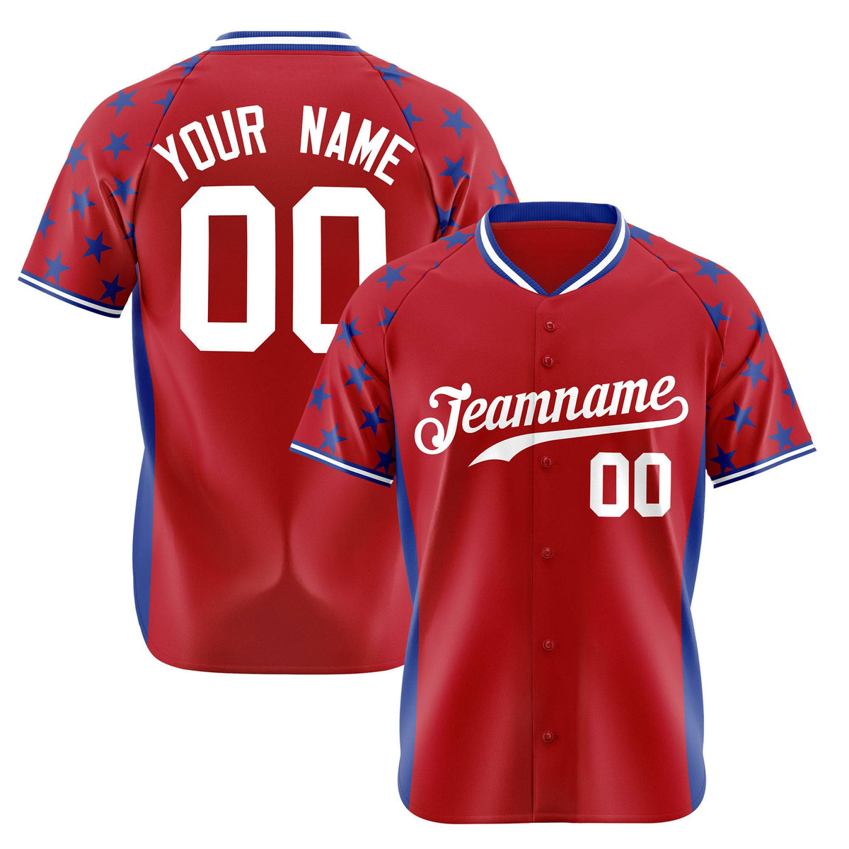 Custom Red Royal Blue Gradient Side Personalized Star Pattern Authentic Baseball Jersey