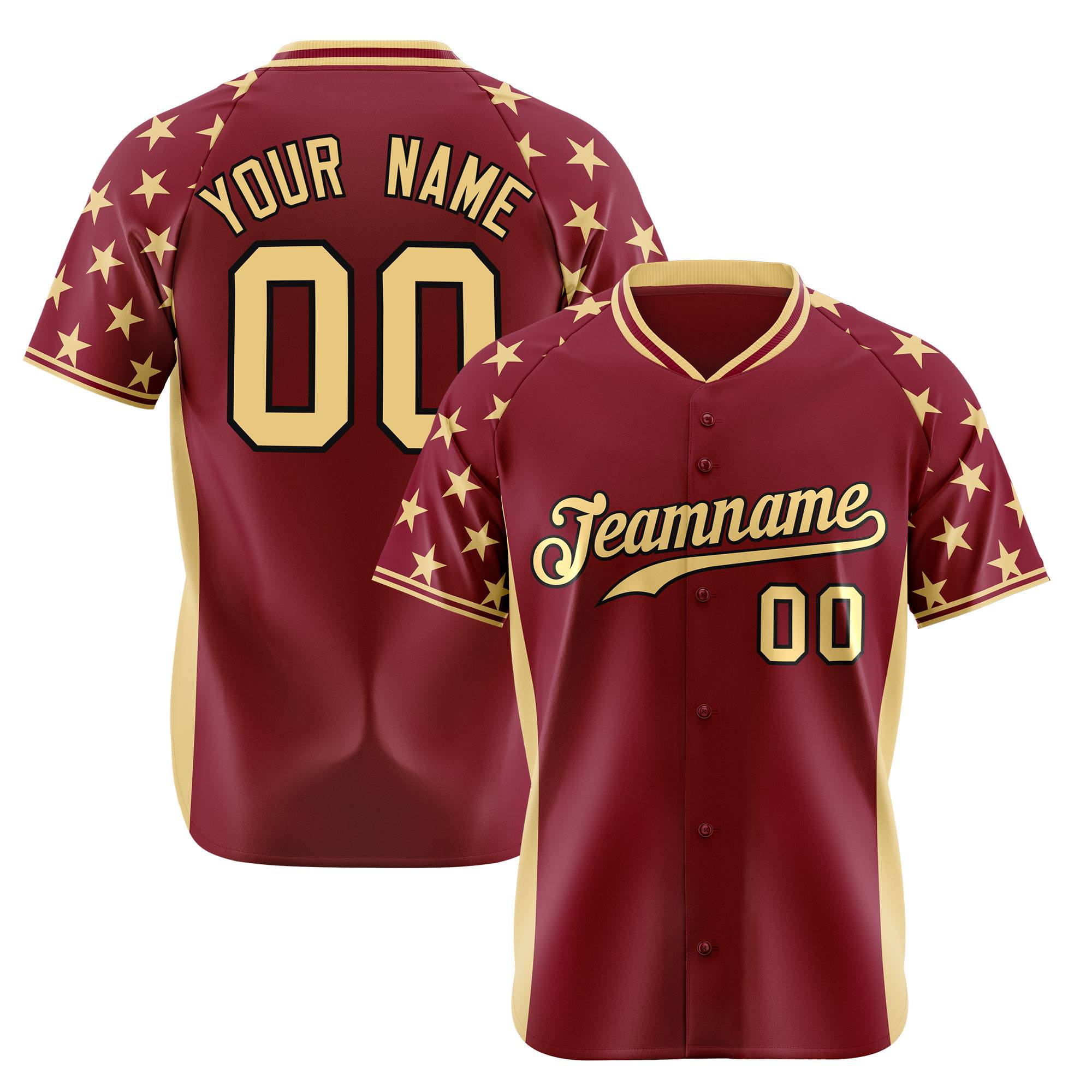 Custom Crimson Khaki Gradient Side Personalized Star Pattern Authentic Baseball Jersey