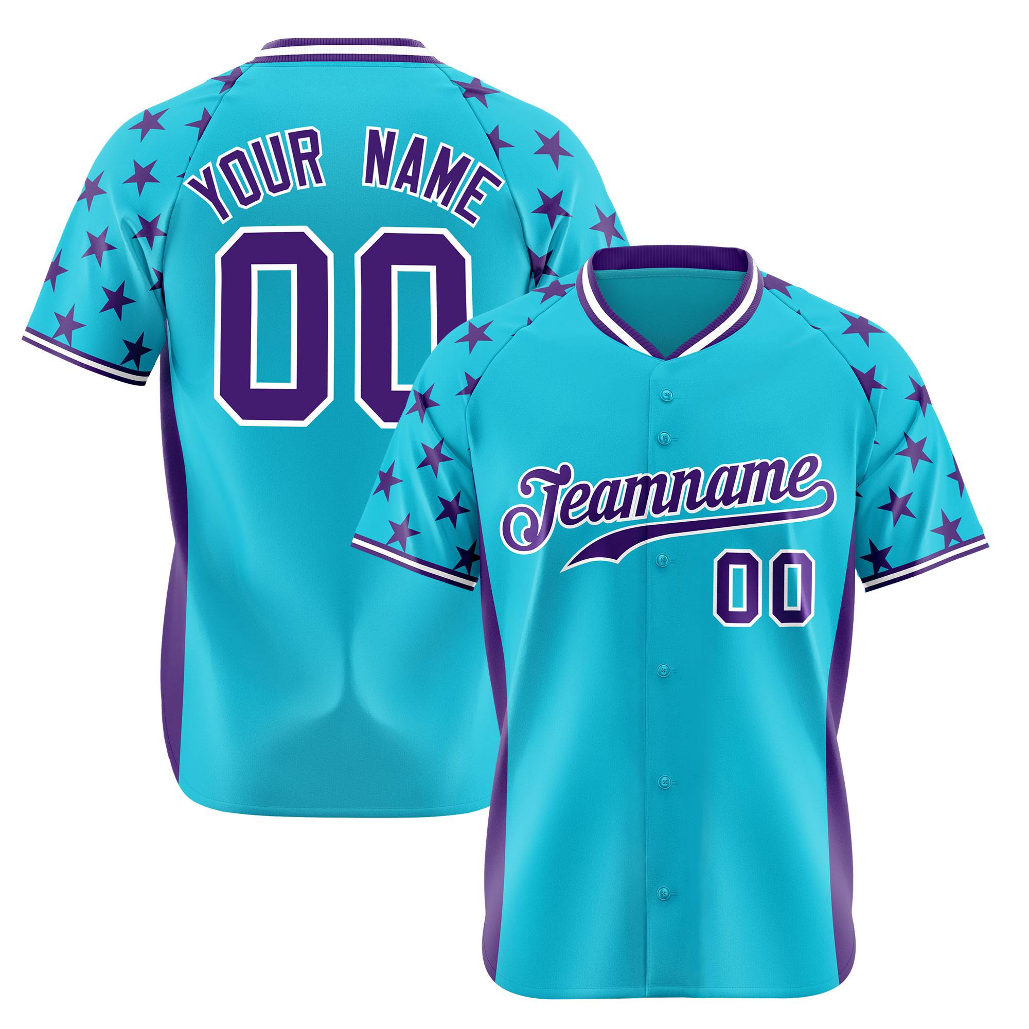 Custom Sky Blue Purple Gradient Side Personalized Star Pattern Authentic Baseball Jersey