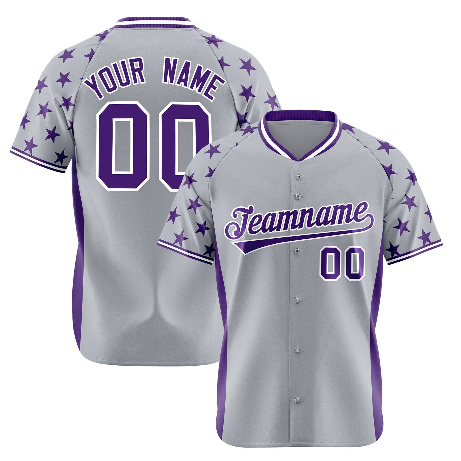 Custom Gray Purple Gradient Side Personalized Star Pattern Authentic Baseball Jersey