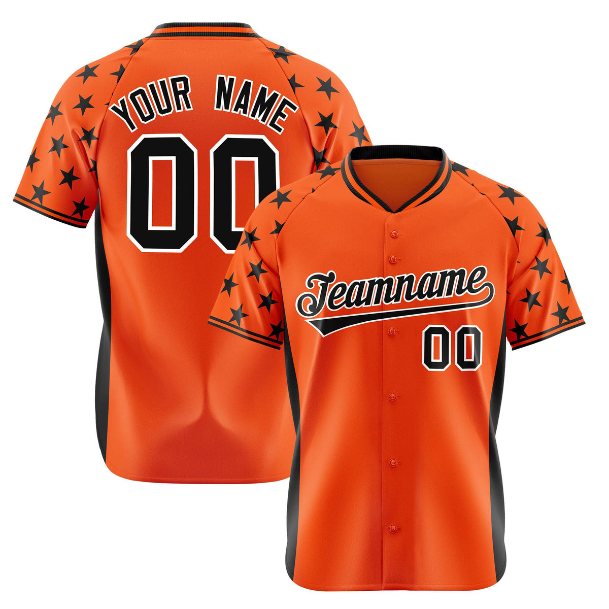 Custom Orange Black Gradient Side Personalized Star Pattern Authentic Baseball Jersey
