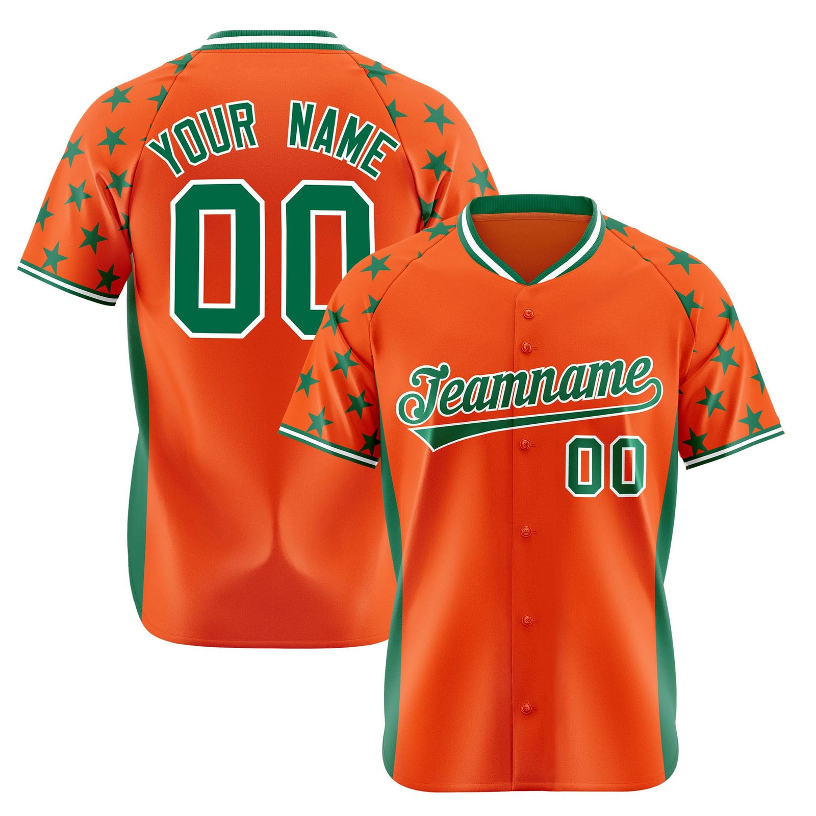 Custom Orange Kelly Green Gradient Side Personalized Star Pattern Authentic Baseball Jersey