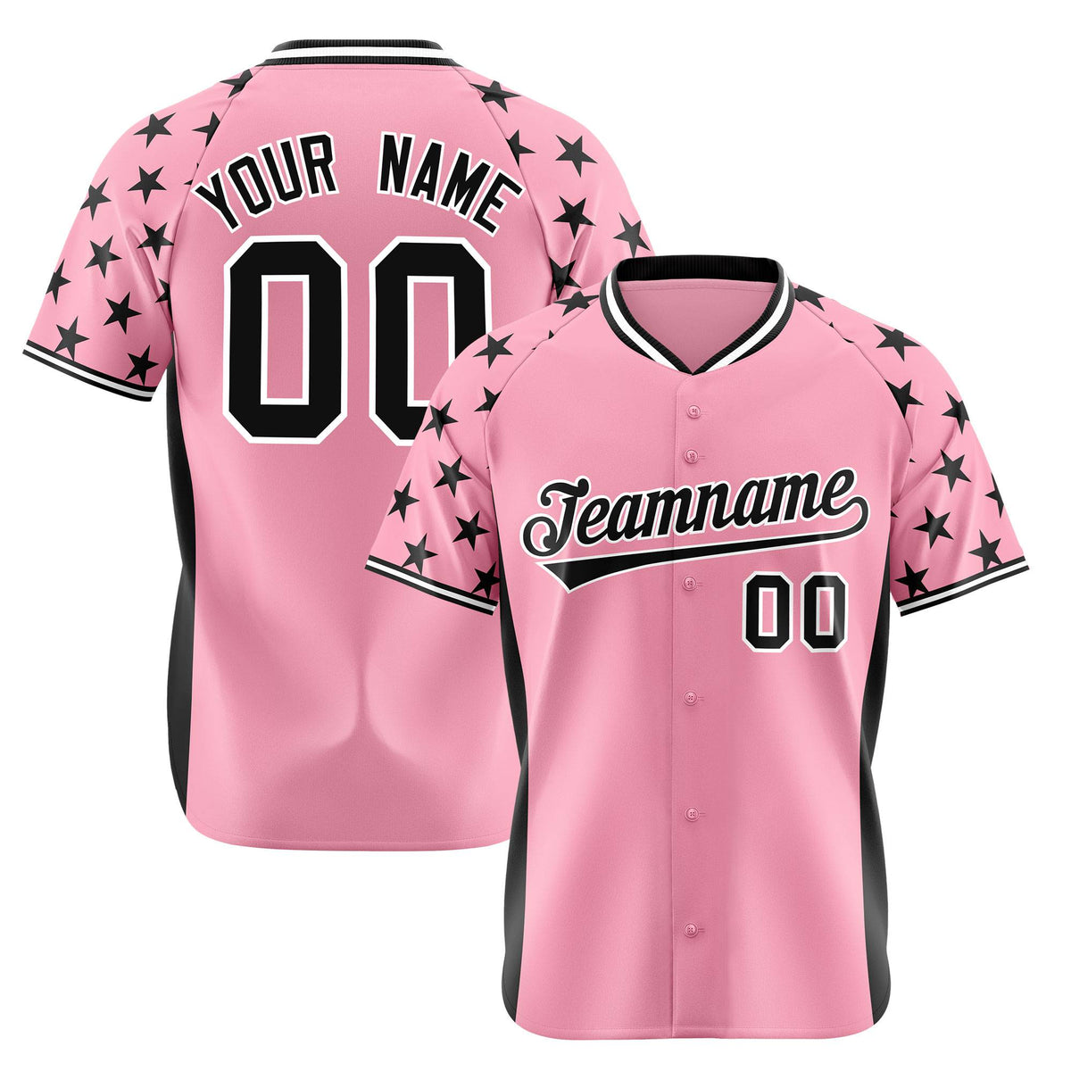 Custom Light Pink Black Gradient Side Personalized Star Pattern Authentic Baseball Jersey