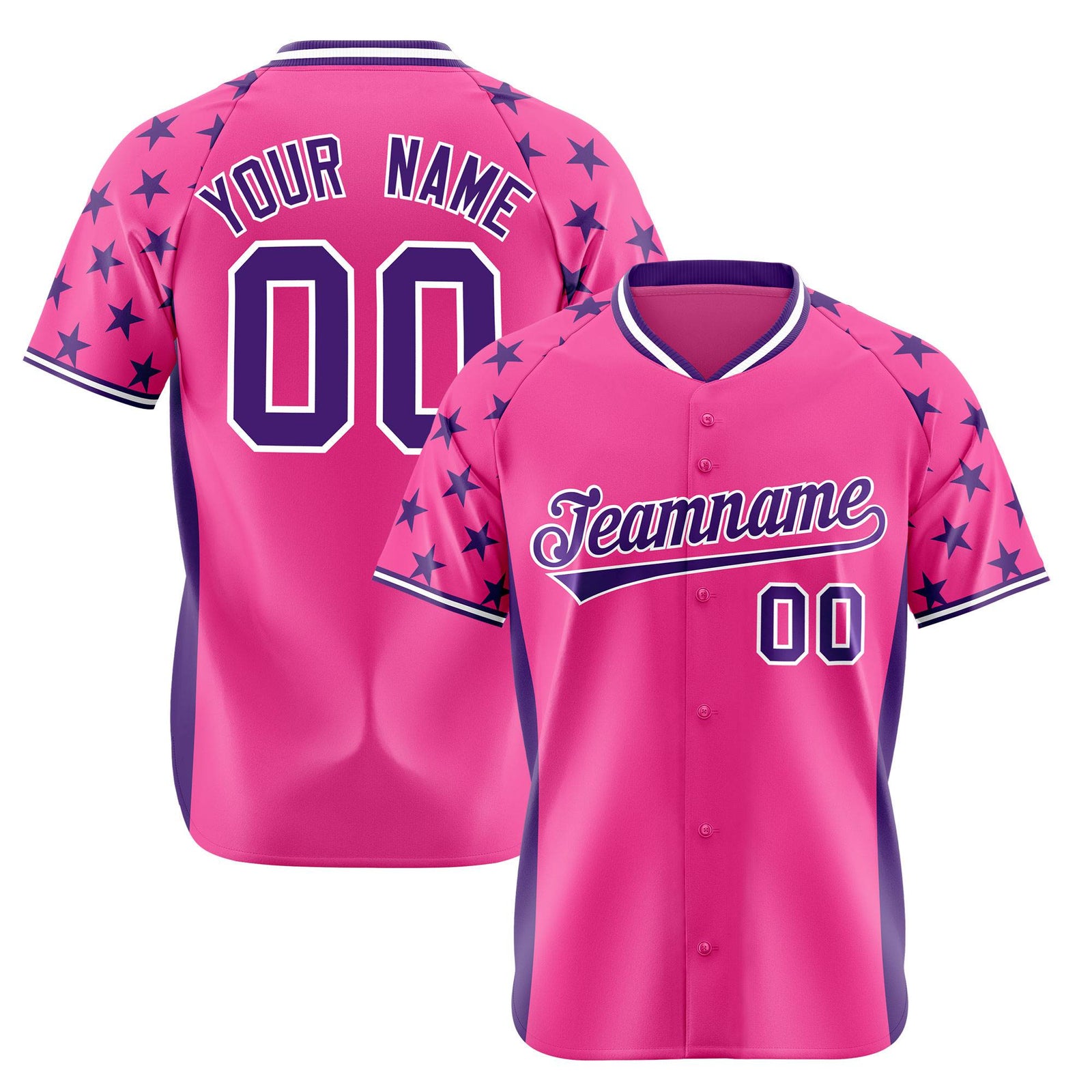 Custom Pink Purple Gradient Side Personalized Star Pattern Authentic Baseball Jersey