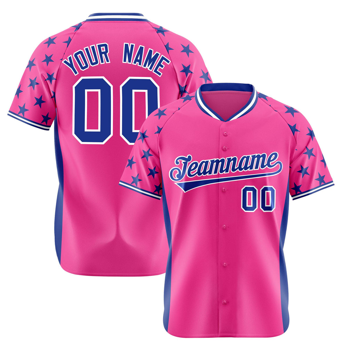 Custom Pink Royal Blue Gradient Side Personalized Star Pattern Authentic Baseball Jersey