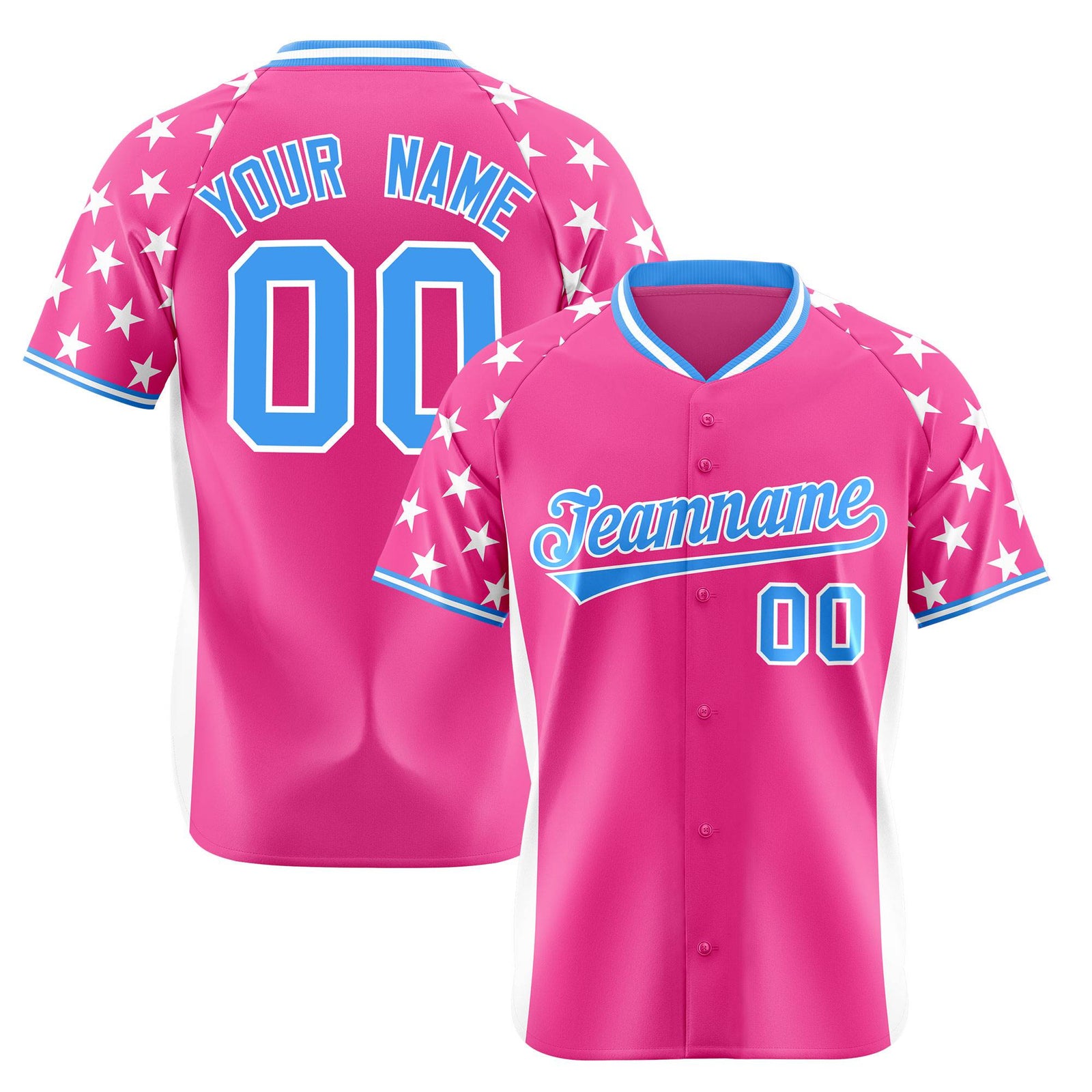 Custom Pink Powder Blue Gradient Side Personalized Star Pattern Authentic Baseball Jersey