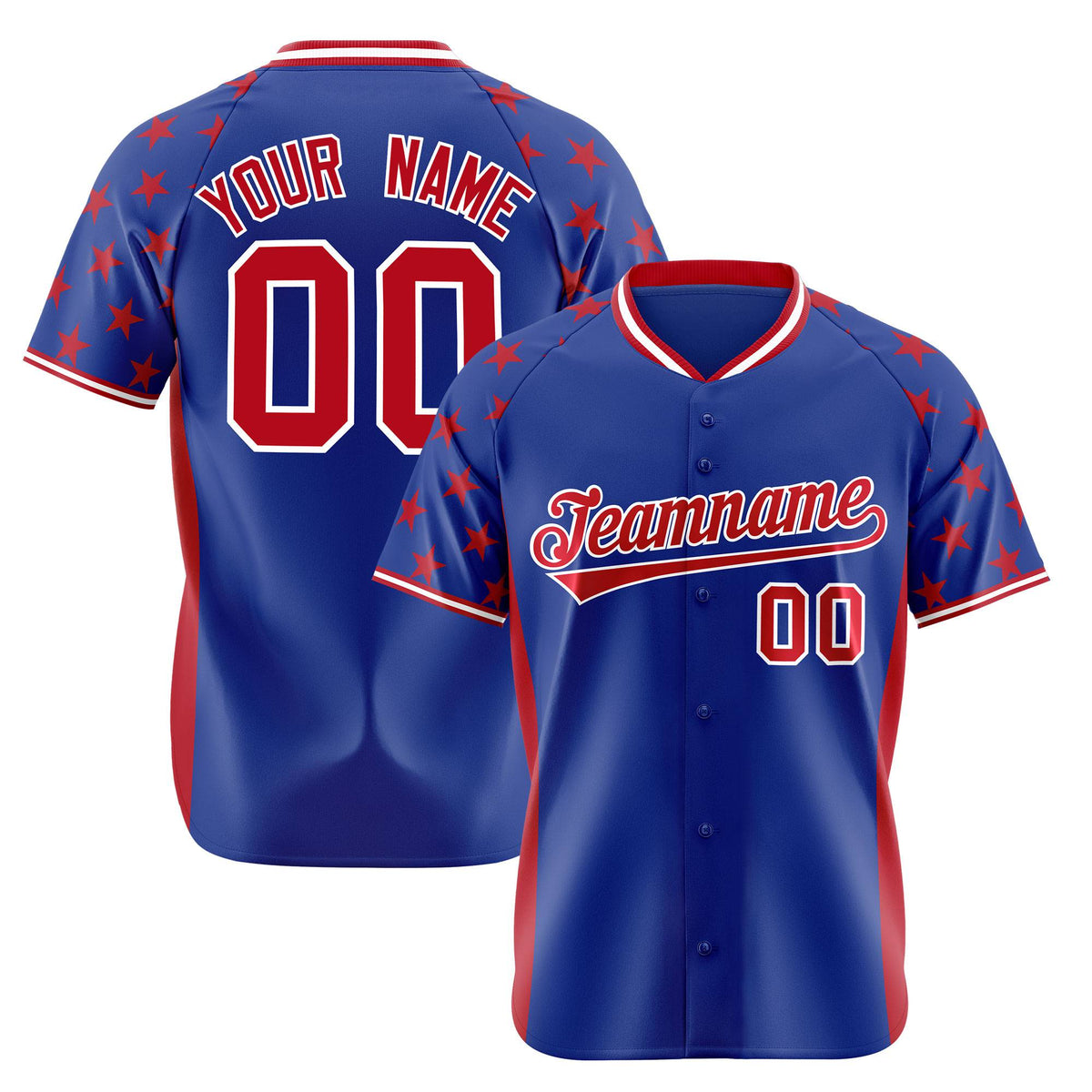 Custom Royal Blue Red Gradient Side Personalized Star Pattern Authentic Baseball Jersey