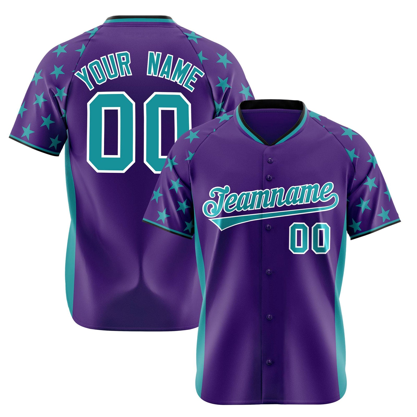 Custom Purple Aqua Gradient Side Personalized Star Pattern Authentic Baseball Jersey