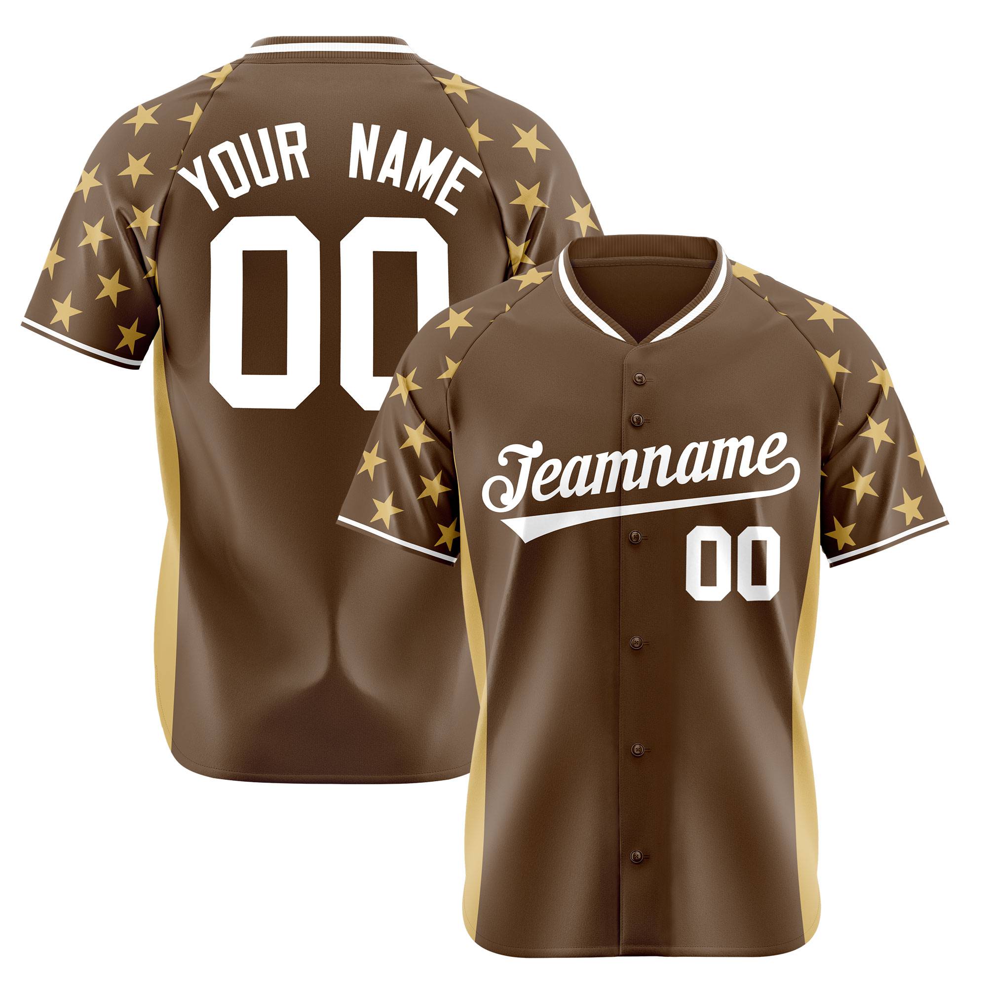 Custom Light Brown Khaki Gradient Side Personalized Star Pattern Authentic Baseball Jersey