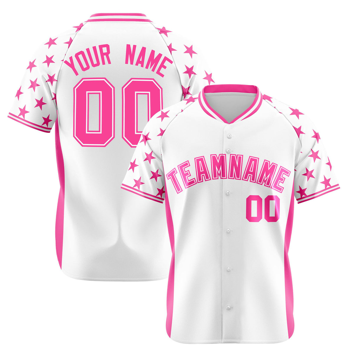 Custom White Pink Gradient Side Personalized Star Pattern Authentic Baseball Jersey