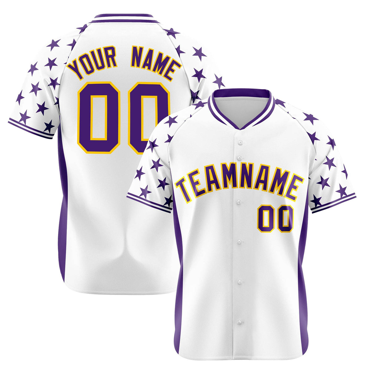 Custom White Purple Gradient Side Personalized Star Pattern Authentic Baseball Jersey