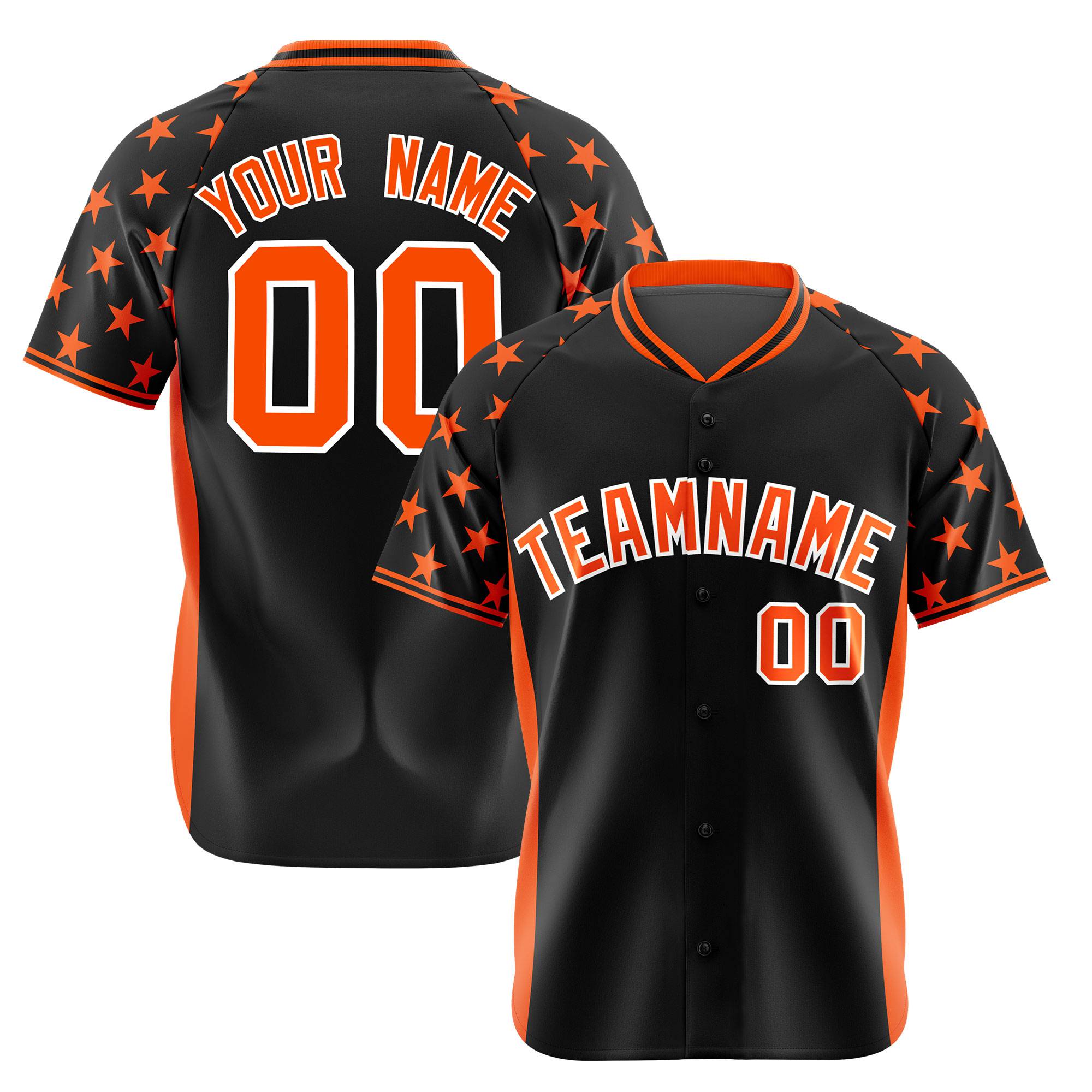 Custom Black Orange Gradient Side Personalized Star Pattern Authentic Baseball Jersey