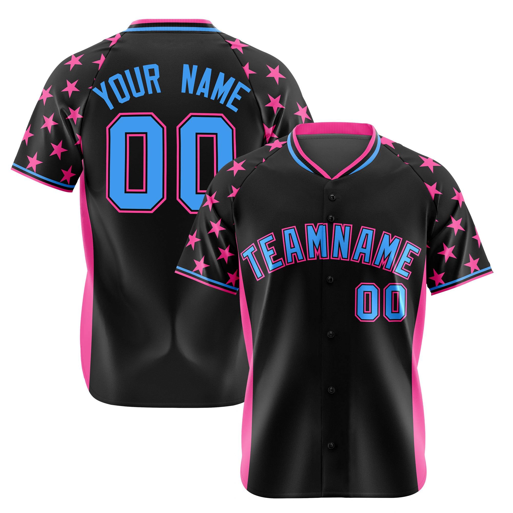 Custom Black Pink Gradient Side Personalized Star Pattern Authentic Baseball Jersey