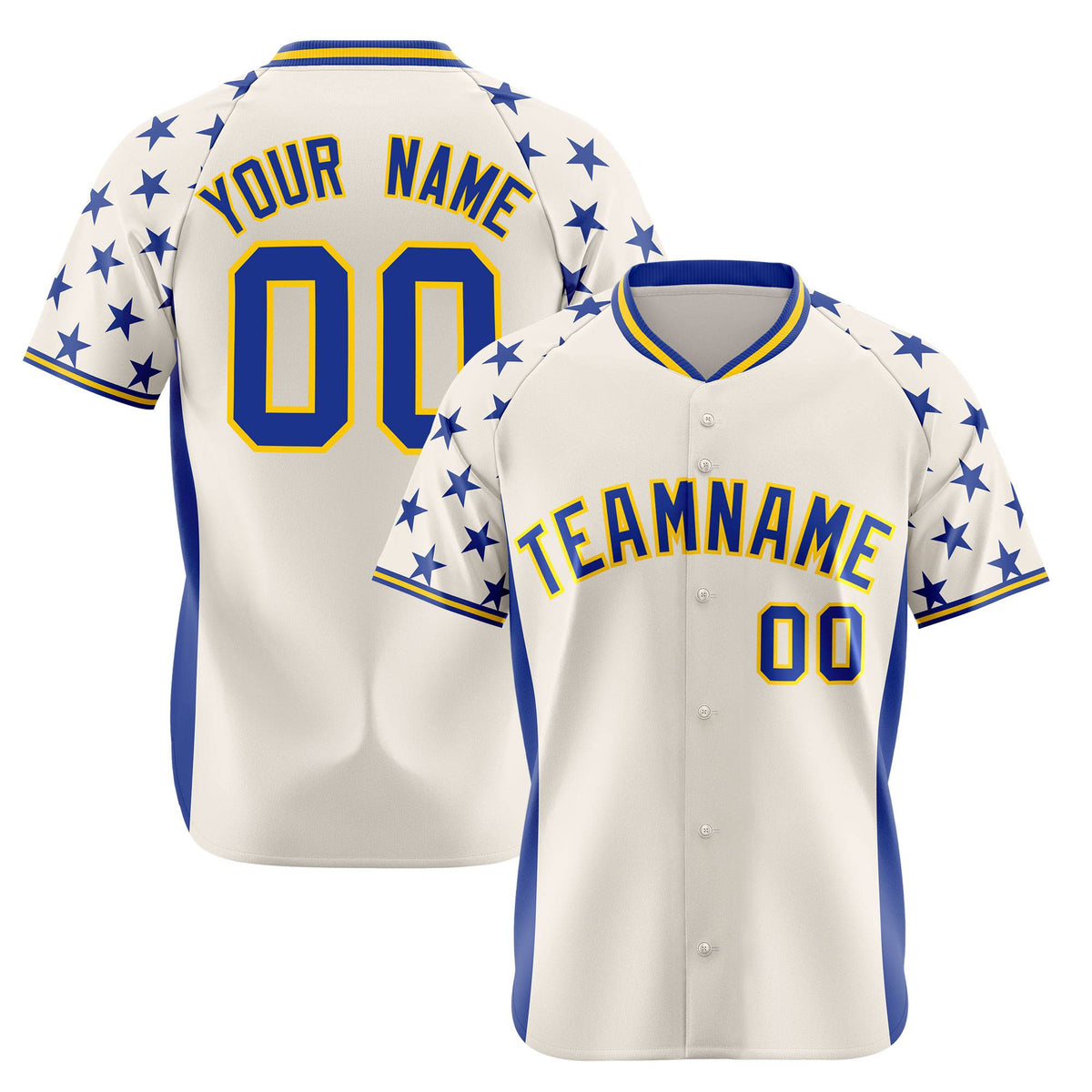 Custom Gream Royal Blue Gradient Side Personalized Star Pattern Authentic Baseball Jersey