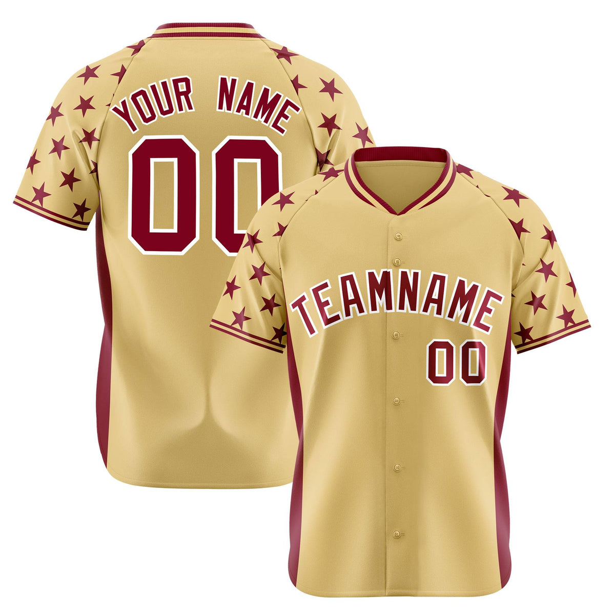 Custom Khaki Crimson Gradient Side Personalized Star Pattern Authentic Baseball Jersey