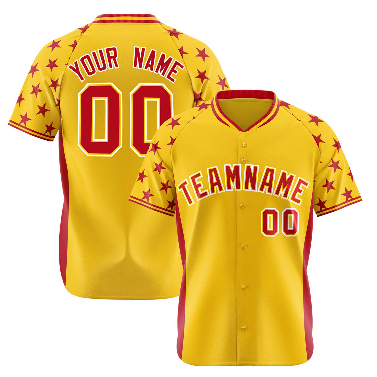 Custom Gold Red Gradient Side Personalized Star Pattern Authentic Baseball Jersey