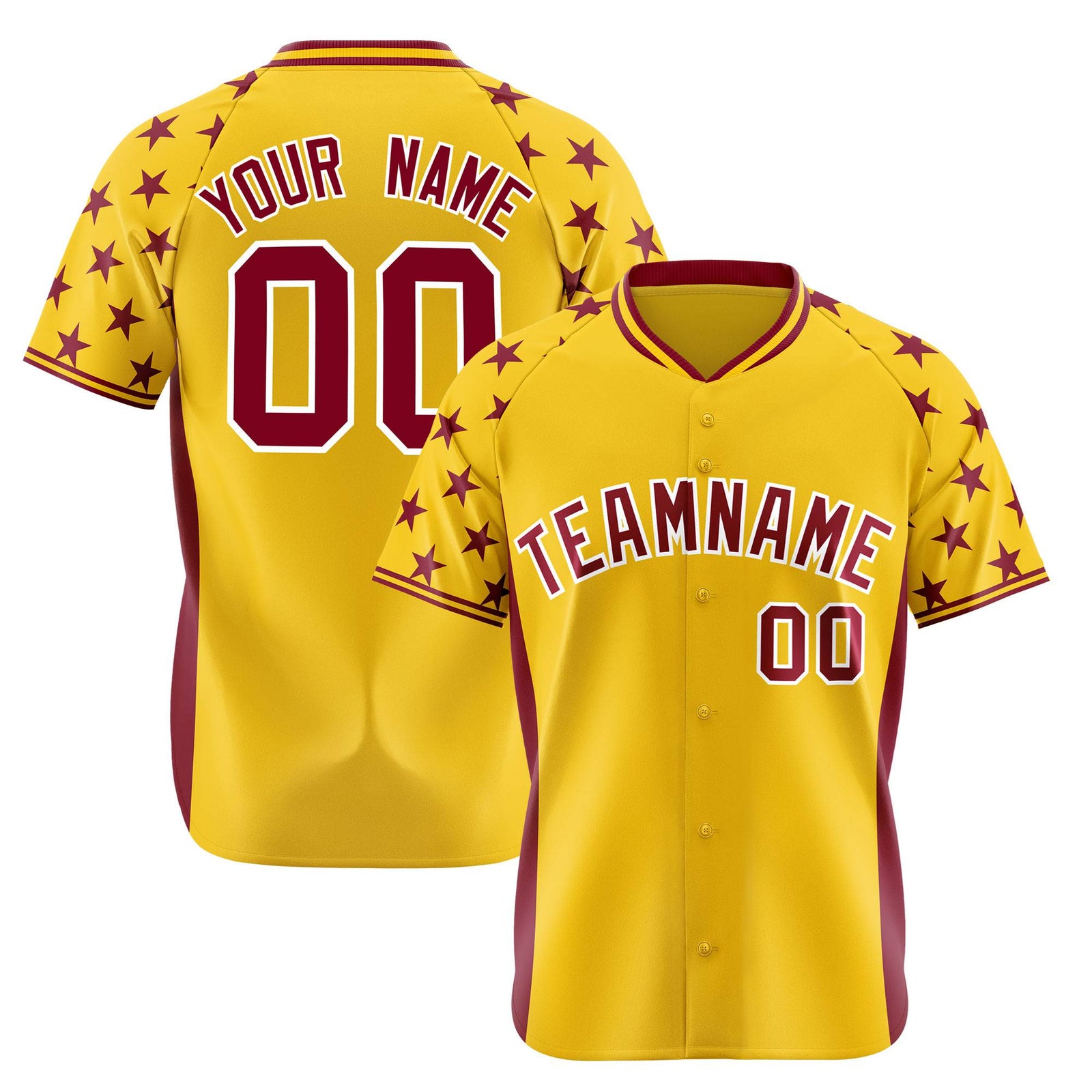 Custom Gold Crimson Gradient Side Personalized Star Pattern Authentic Baseball Jersey