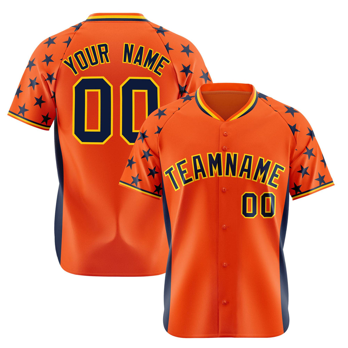 Custom Orange Navy Gradient Side Personalized Star Pattern Authentic Baseball Jersey
