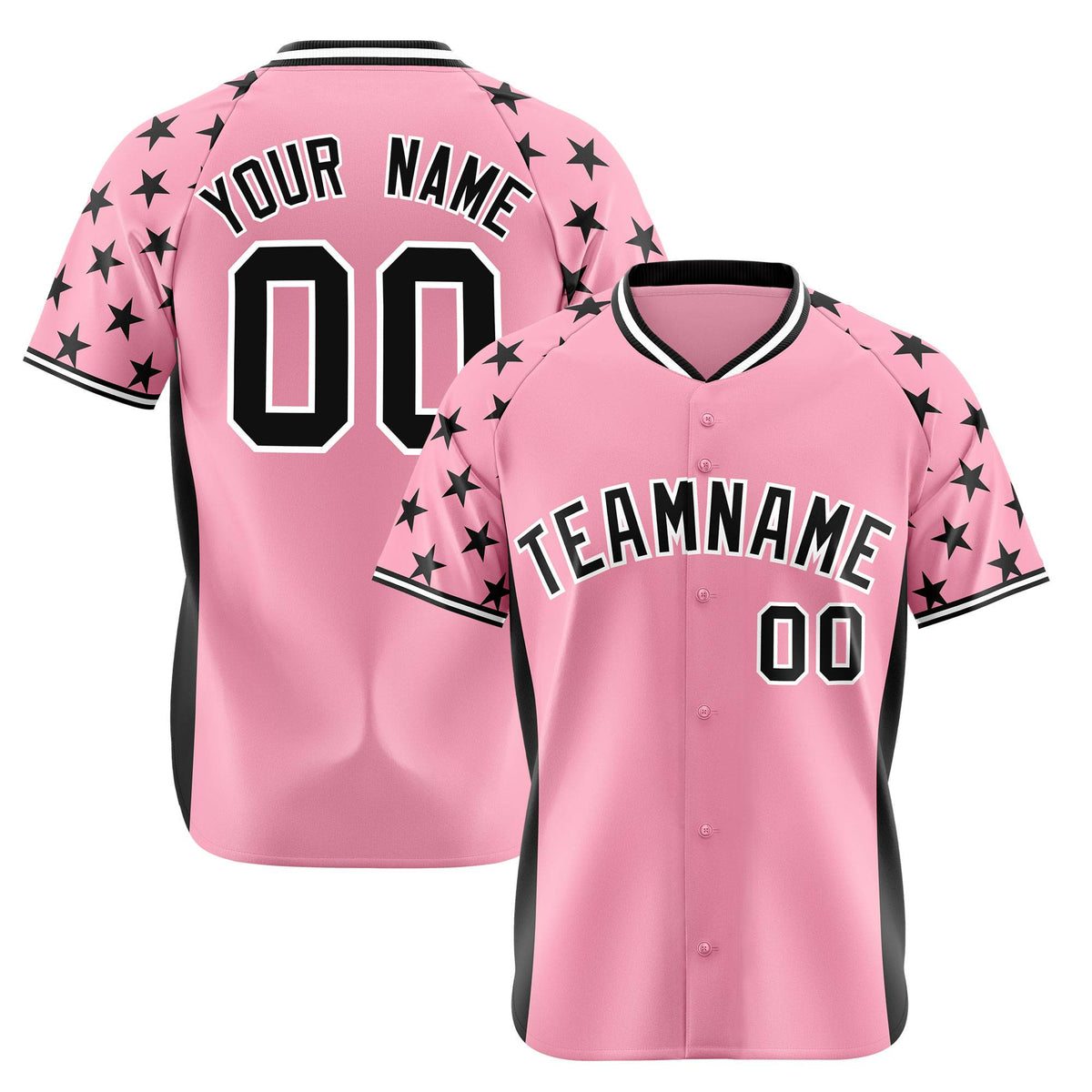 Custom Light Pink Black Gradient Side Personalized Star Pattern Authentic Baseball Jersey
