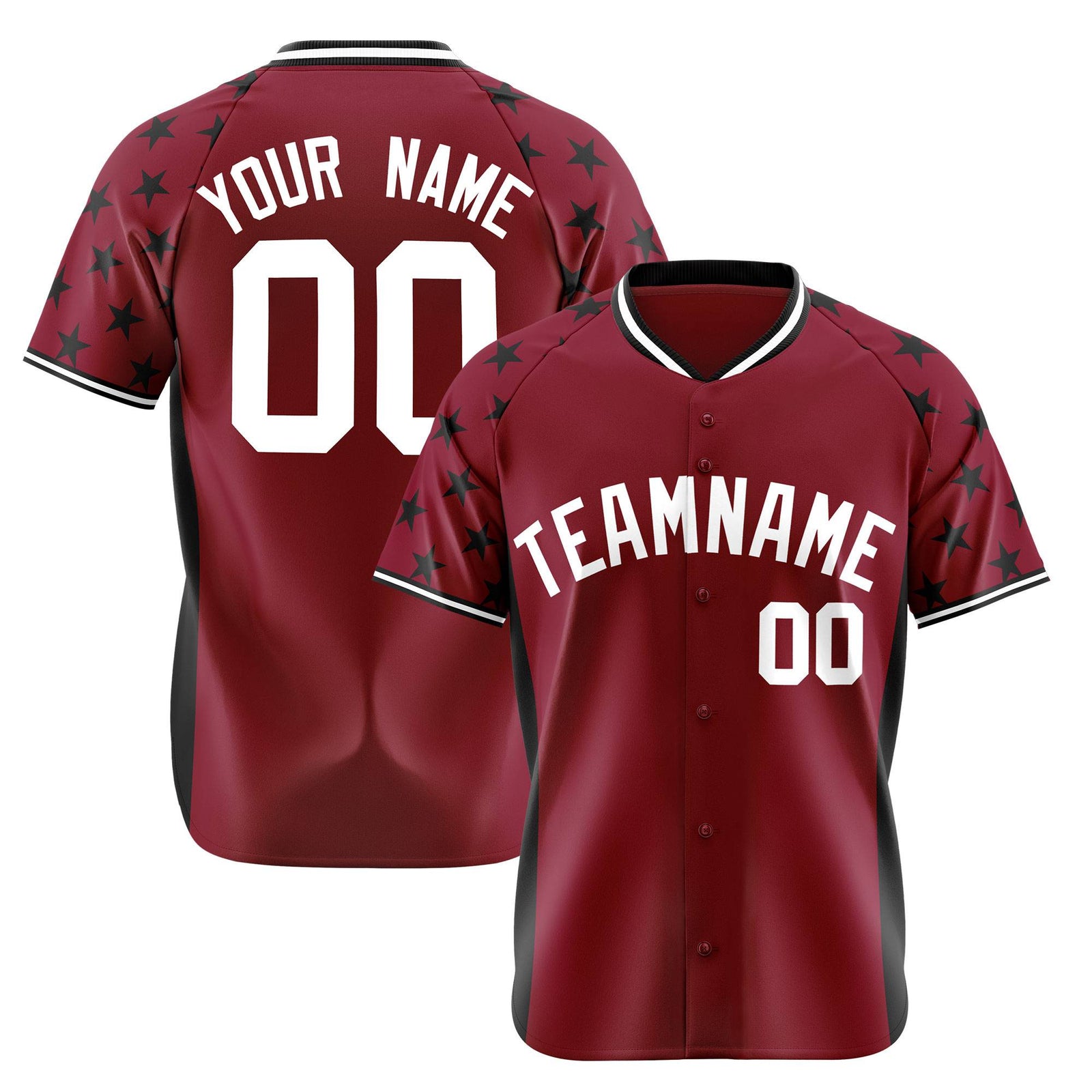 Custom Crimson Black Gradient Side Personalized Star Pattern Authentic Baseball Jersey