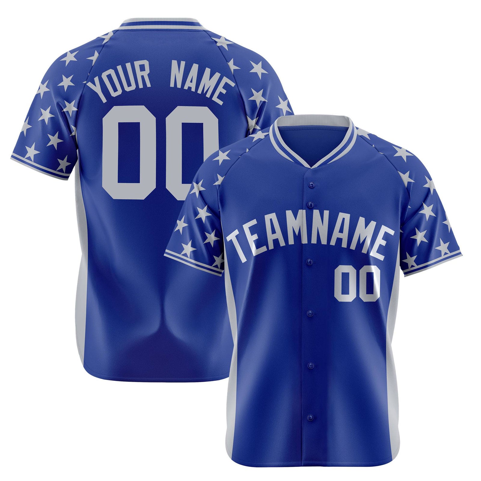 Custom Royal Blue Gray Gradient Side Personalized Star Pattern Authentic Baseball Jersey