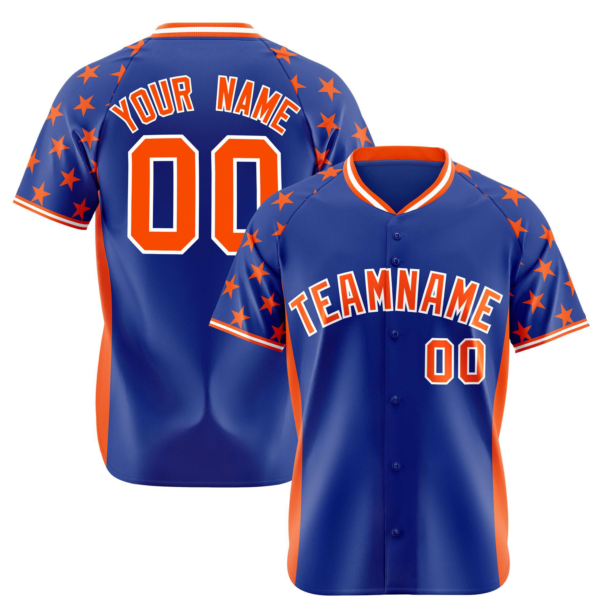 Custom Royal Blue Orange Gradient Side Personalized Star Pattern Authentic Baseball Jersey