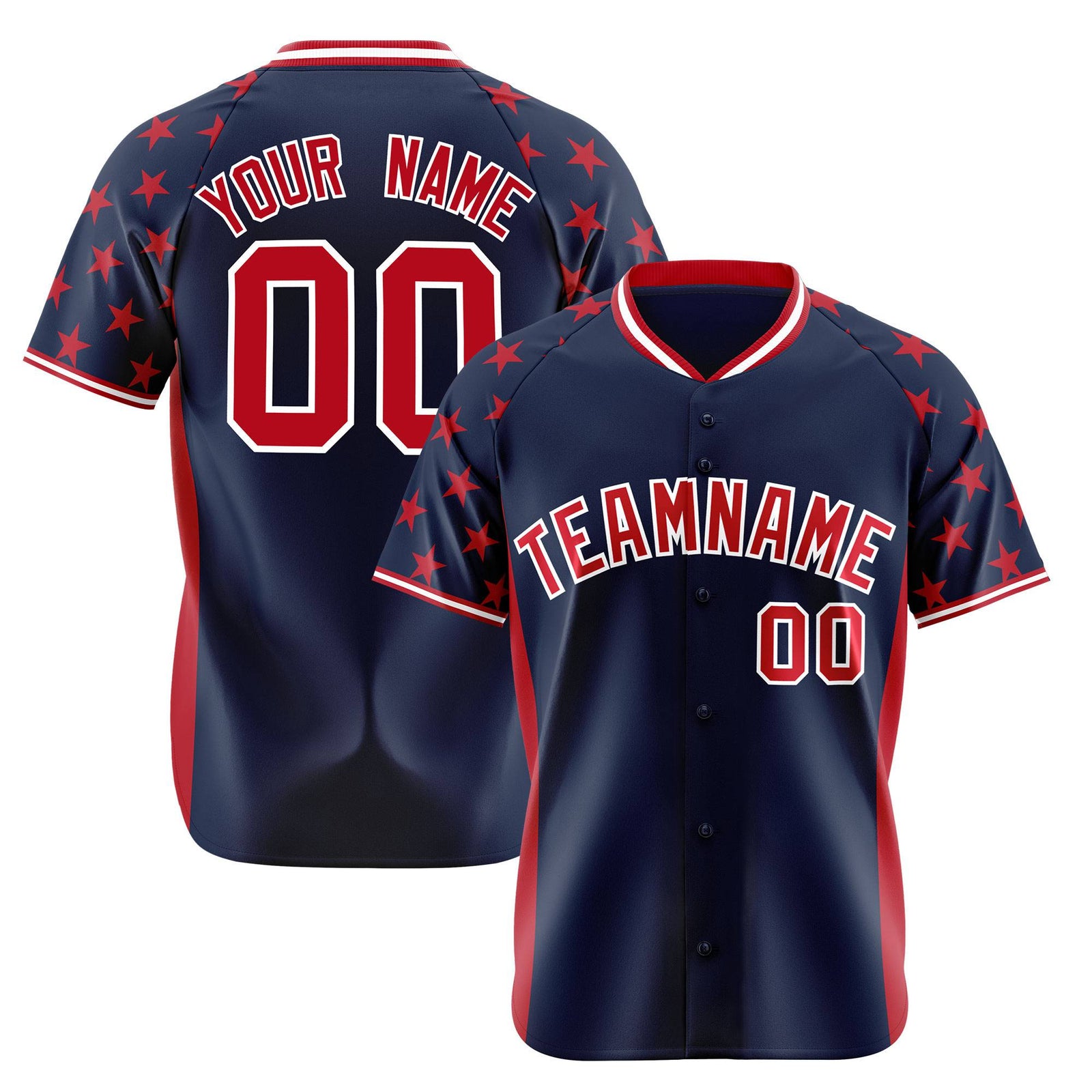 Custom Navy Red Gradient Side Personalized Star Pattern Authentic Baseball Jersey