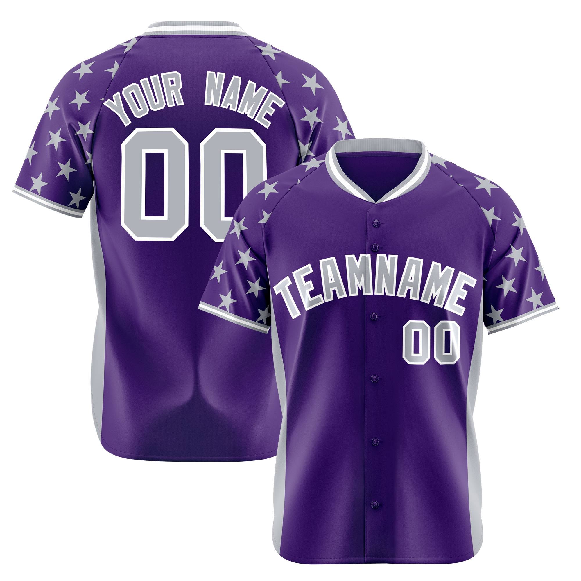 Custom Purple Gray Gradient Side Personalized Star Pattern Authentic Baseball Jersey