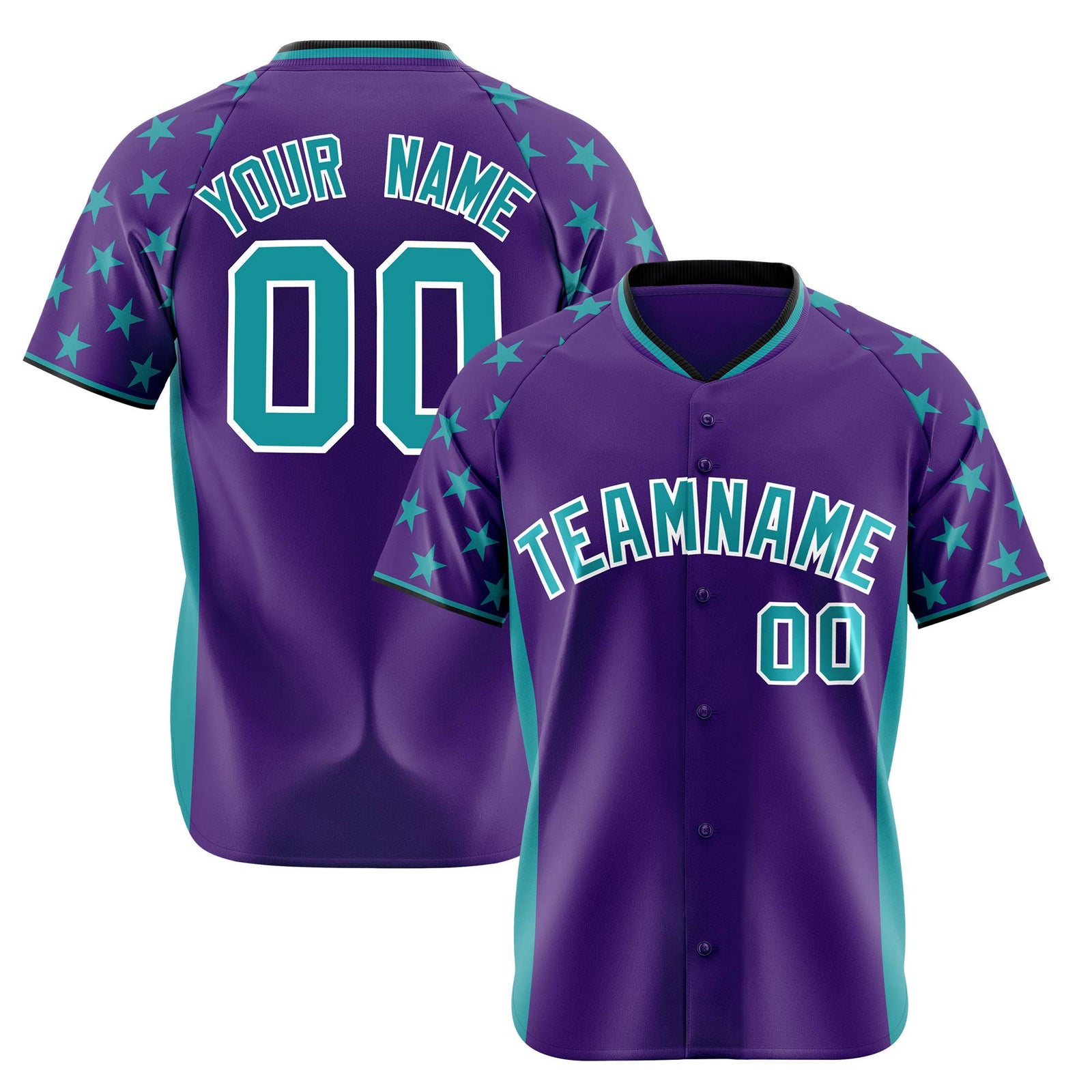 Custom Purple Aqua Gradient Side Personalized Star Pattern Authentic Baseball Jersey
