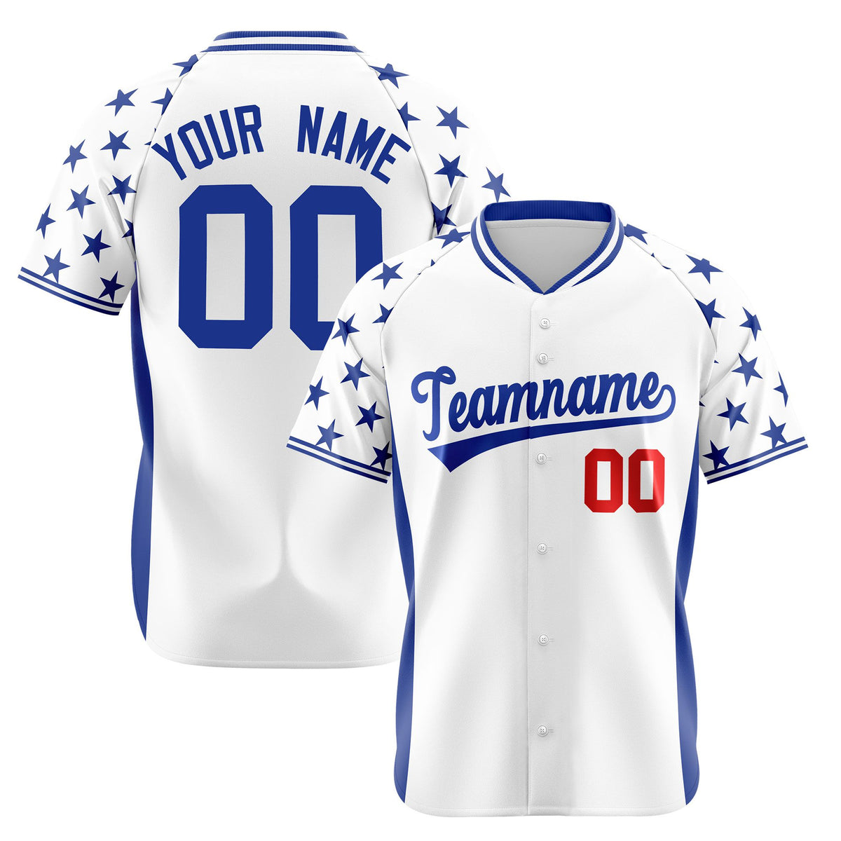 Custom White Royal Blue Gradient Side Personalized Star Pattern Authentic Baseball Jersey