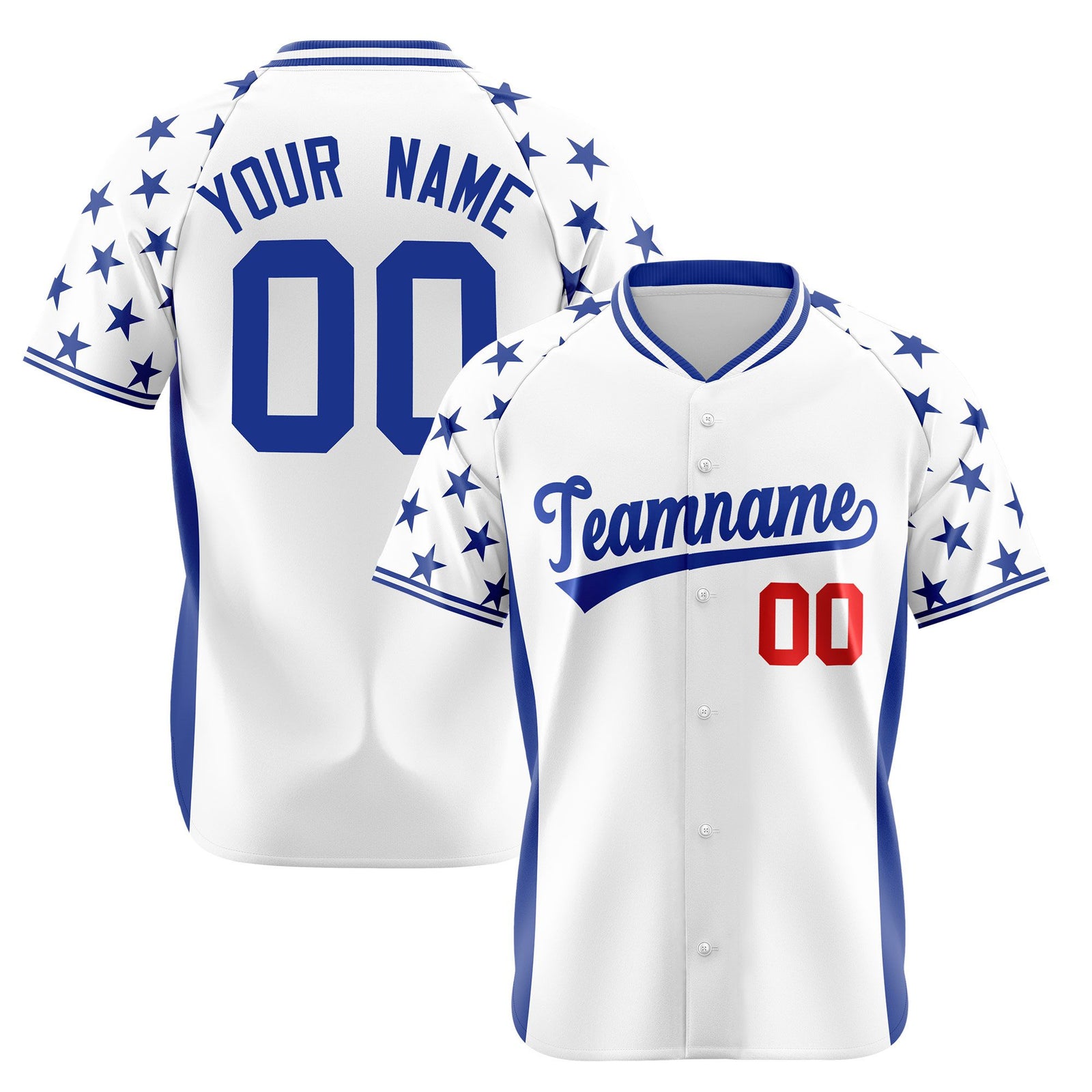 Custom White Royal Blue Gradient Side Personalized Star Pattern Authentic Baseball Jersey
