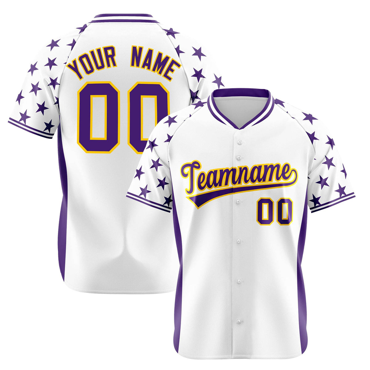 Custom White Purple Gradient Side Personalized Star Pattern Authentic Baseball Jersey