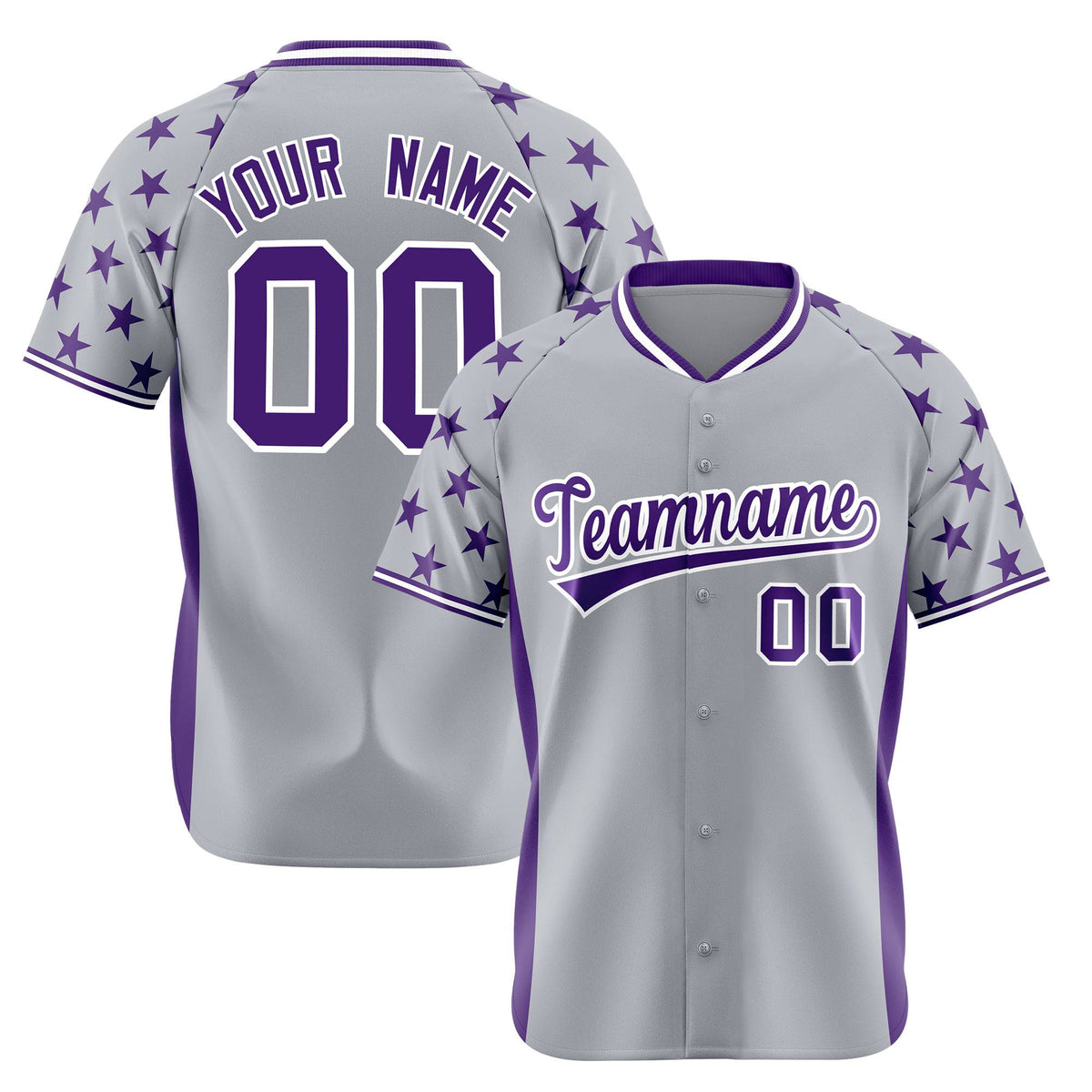 Custom Gray Purple Gradient Side Personalized Star Pattern Authentic Baseball Jersey