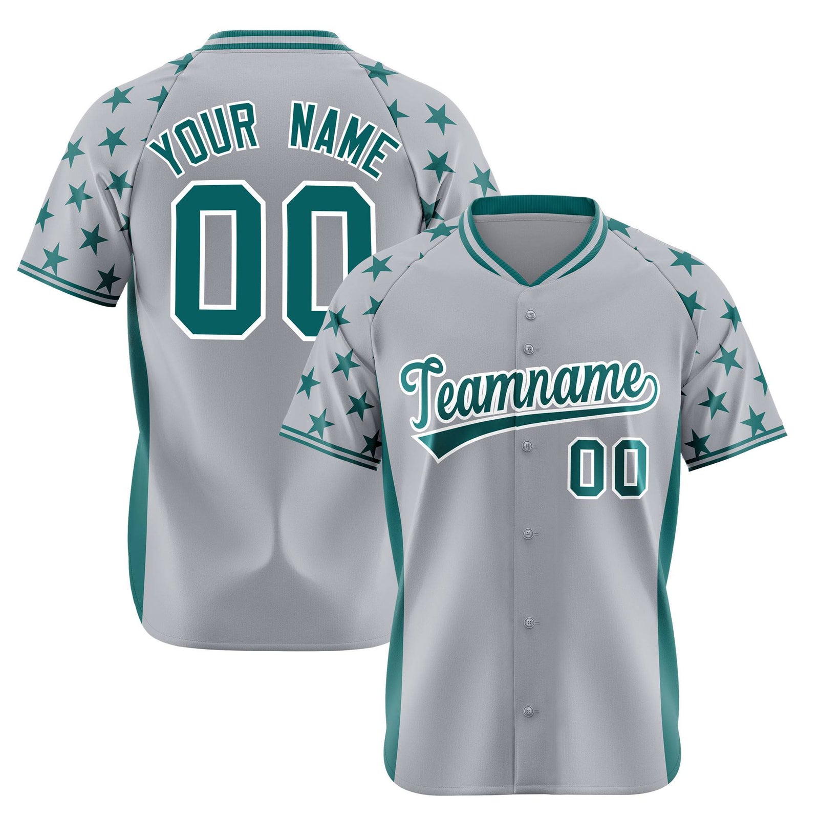 Custom Gray Aqua Gradient Side Personalized Star Pattern Authentic Baseball Jersey